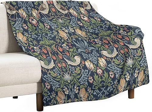 William Morris Manta floral vintage, diseño original de ladrón de fresas, manta de franela súper suave para cama, sofá de viaje, 50 x 60 pulgadas