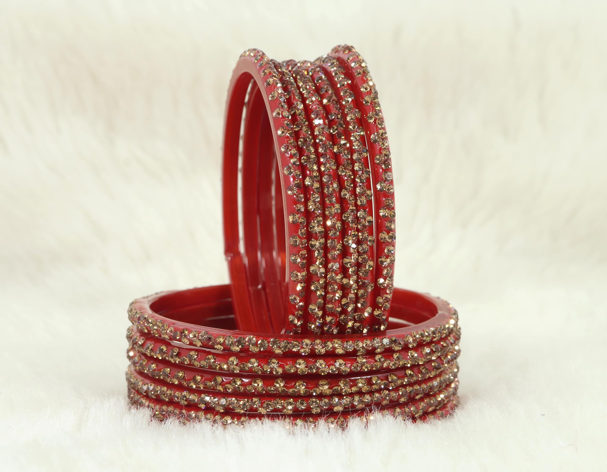 Stylish Glass Bangle Set Maroon Stone