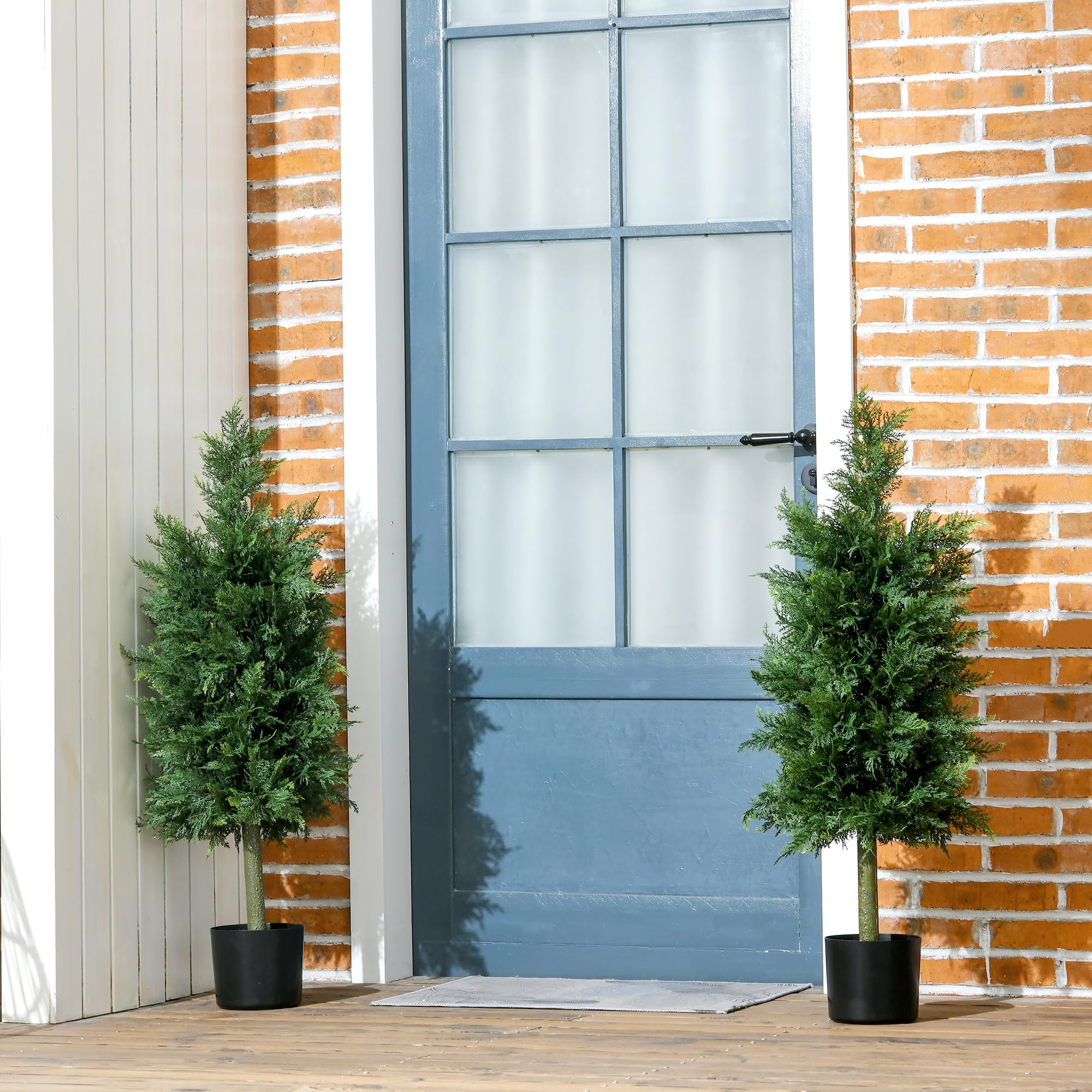 HOMCOM Lot de 2 Plantes artificielles Cèdre avec Pot Conifère 90 cm Vert | Pour Intérieur et Extérieur, Arbre Artificielle, 38L x 12,5l x 90H cm, Hauteur 90 cm