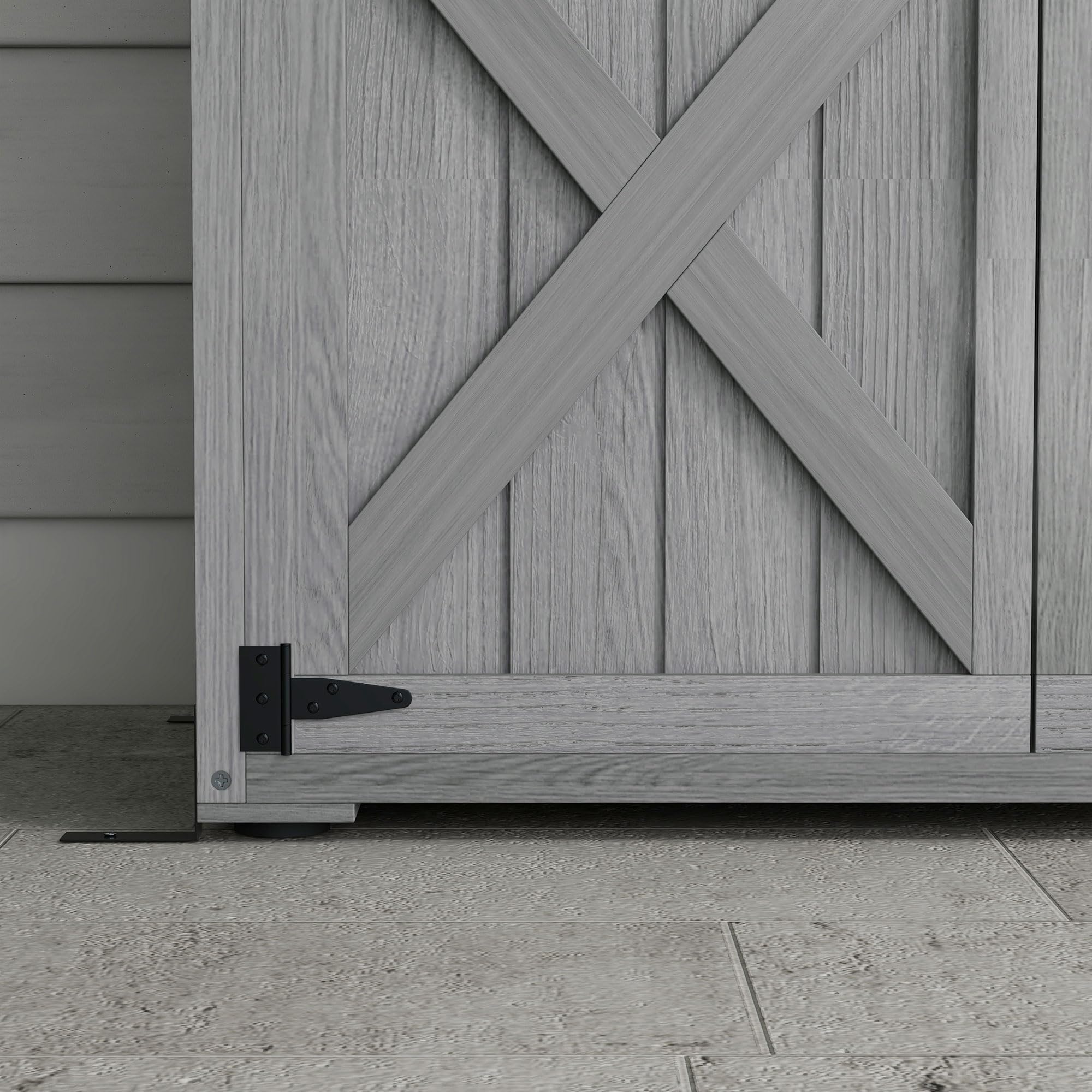Outsunny Armoire de Jardin 90x54,5x161/168,5 cm Gris Bois Massif Toit incliné bitumé 2 étagères
