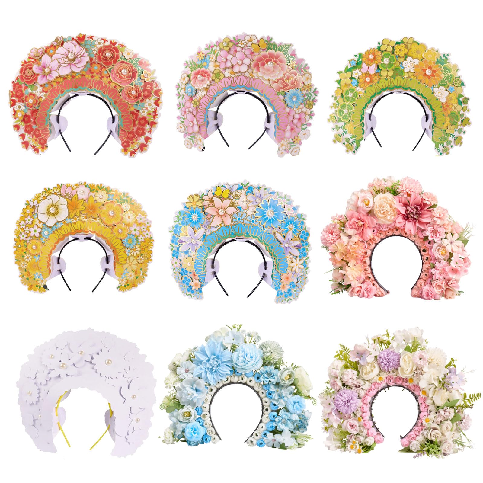Realistischer Blumen Haarteil Anzug, bunter Blumen Kopfschmuck, Brautschmuck, geeignet für Strand und Feier Schnappschüsse, kreative Stirnbänder