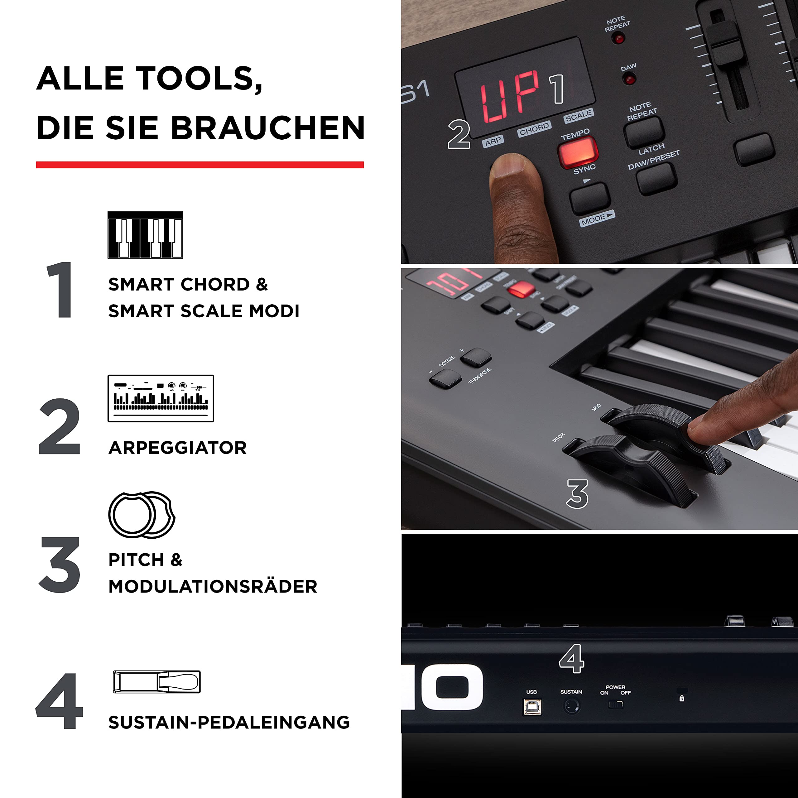 M-AUDIO Oxygen 61 (MKV) – 61-Tasten USB MIDI Keyboard Controller mit Beat Pads, Smart Chord, Tonleitermodi, Arpeggiator und Native Instruments Soundpaket (NKS Integration)