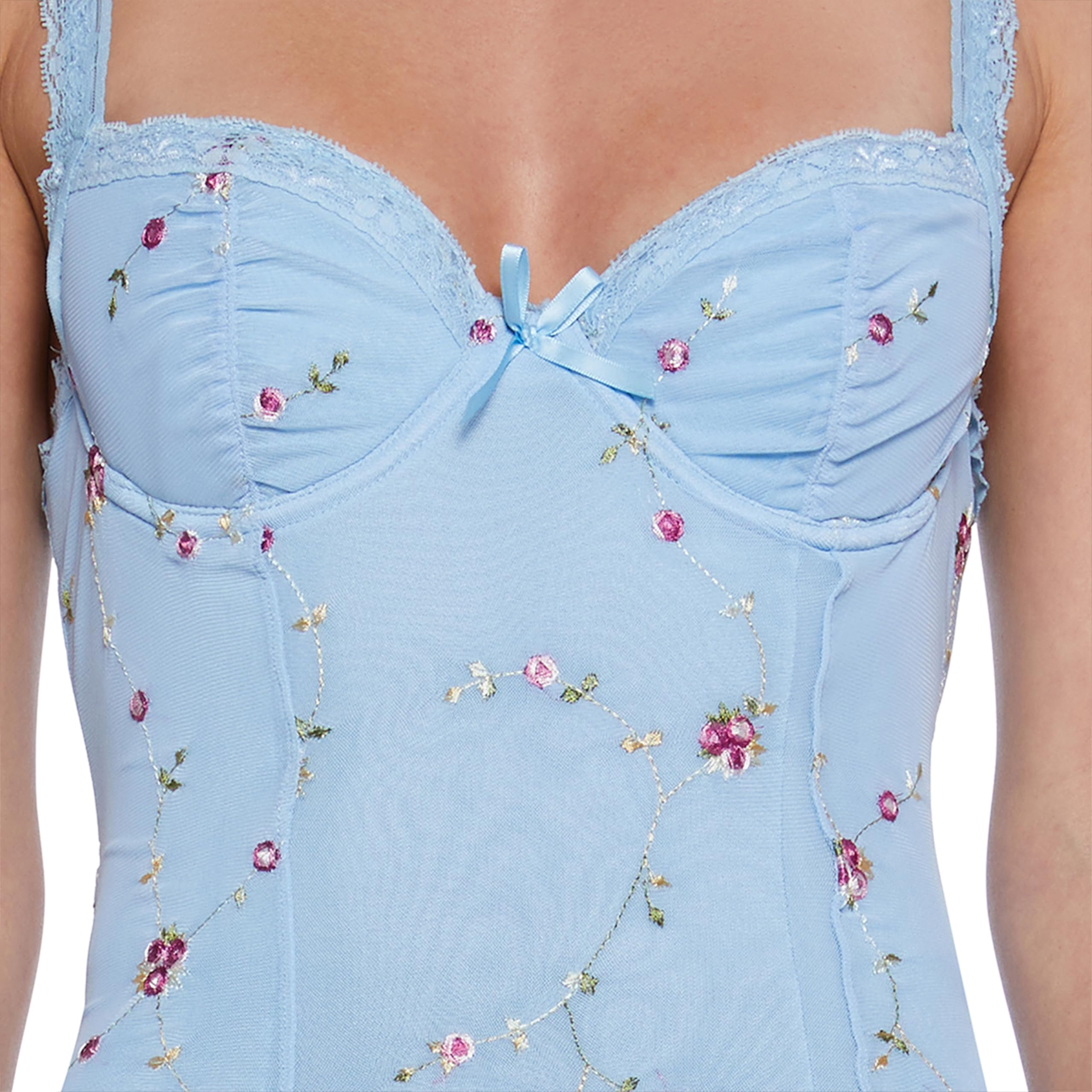 Dolls Kill I'm Baby Mini Slip Dress by Sugar Thrillz - Mesh Dress with Ruffle Hem and Embroidered Flowers