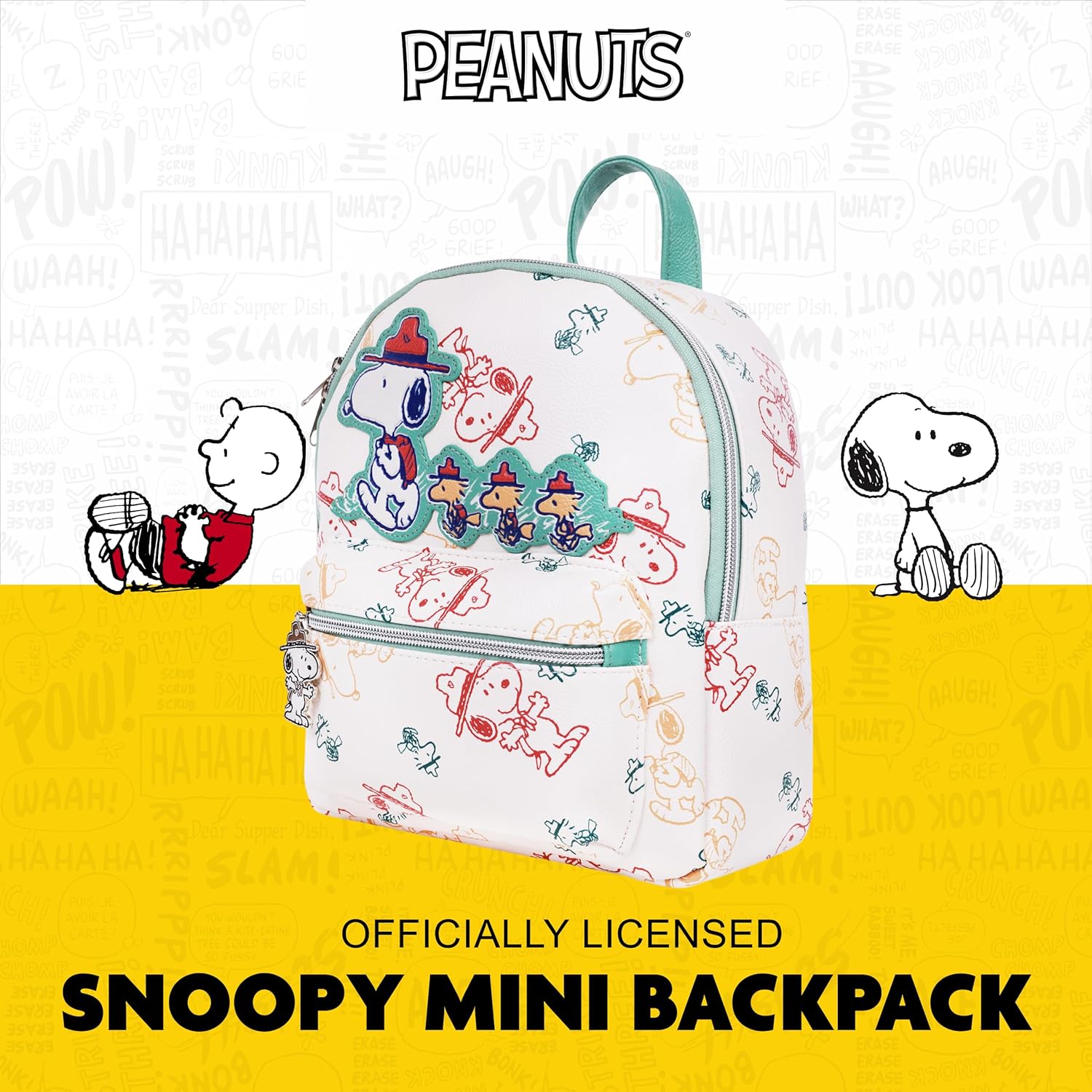 Peanuts Beagle Scout “Happy Trails Ahead” All-Over Print Mini Backpack, Featuring Snoopy and Woodstock, Daily Travel Backpack, Multicolor - Image 2
