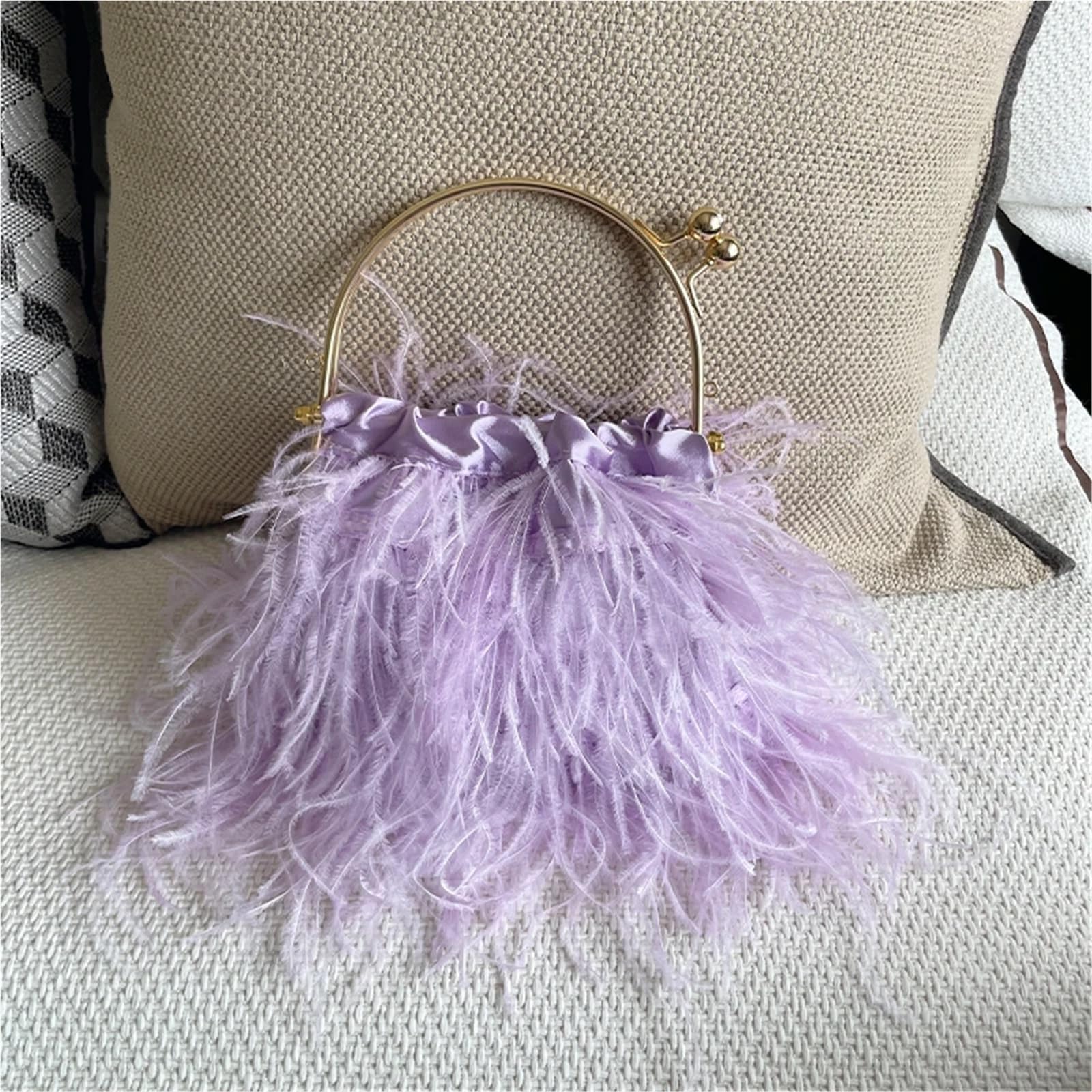 Bolso fiesta Bolso de mano con plumas avestruz, bolso boda asa metal, bandolera for fiesta noche