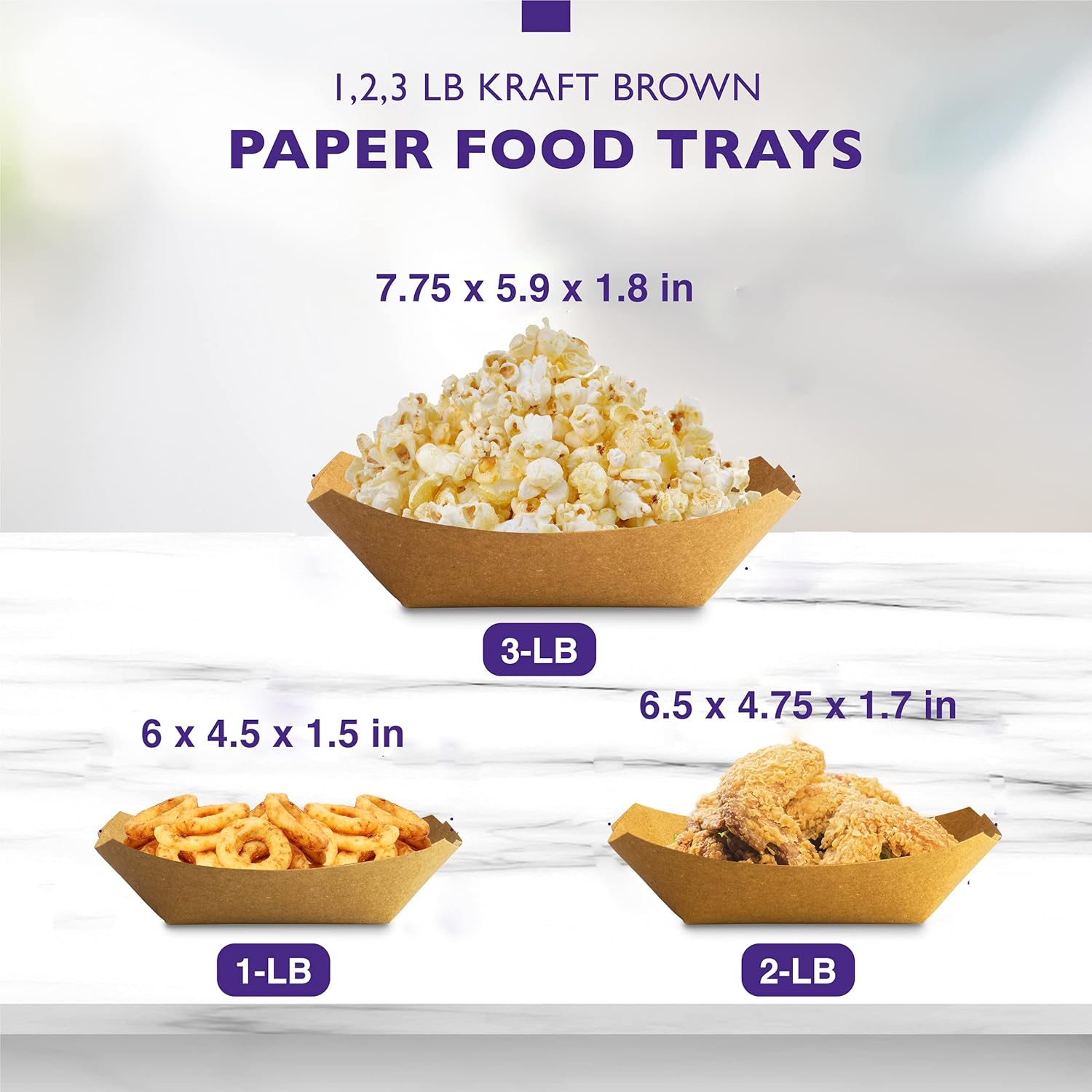 Buy 1 get 1 [150 Pack] 1lb 2lb 3lb Kraft Brown Paper Food Trays - Disposable Grease Resistant Serving Plate, Paperboard Boat Basket for Parties Fairs Picnic Carnival Holds Tacos Nachos Fries Hot Corndog, 50 each