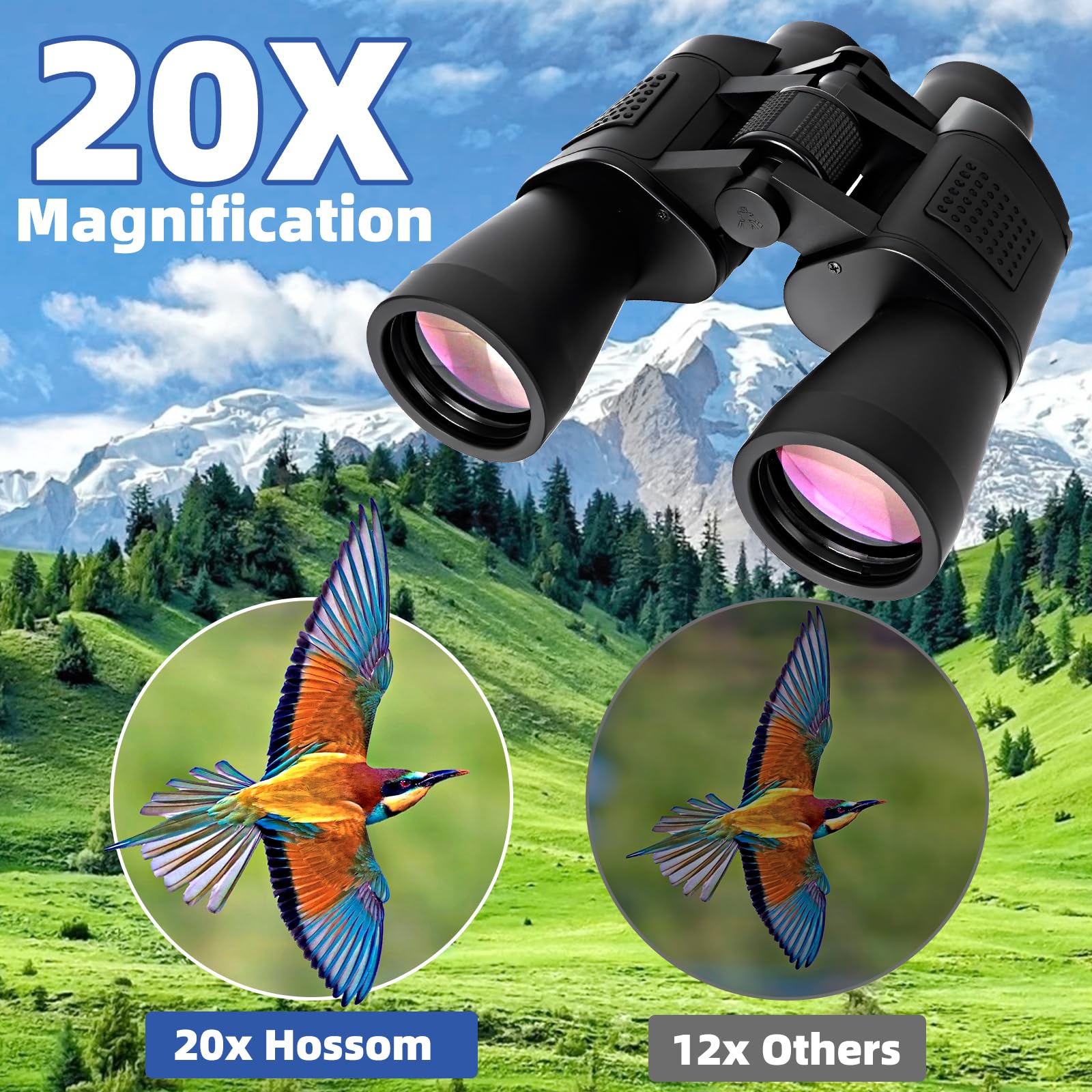 20x52 HD Prismáticos Adultos, Binoculares Vision Nocturna, Prismaticos Profesionales Largo Alcance para Observación de Aves, Viajes, Caza, Conciertos
