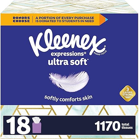 Kleenex Expressions Ultra Soft Facial Tissues, 18 Cube Boxes, 65 Tissues per Box (1,170 Total Tissues)
