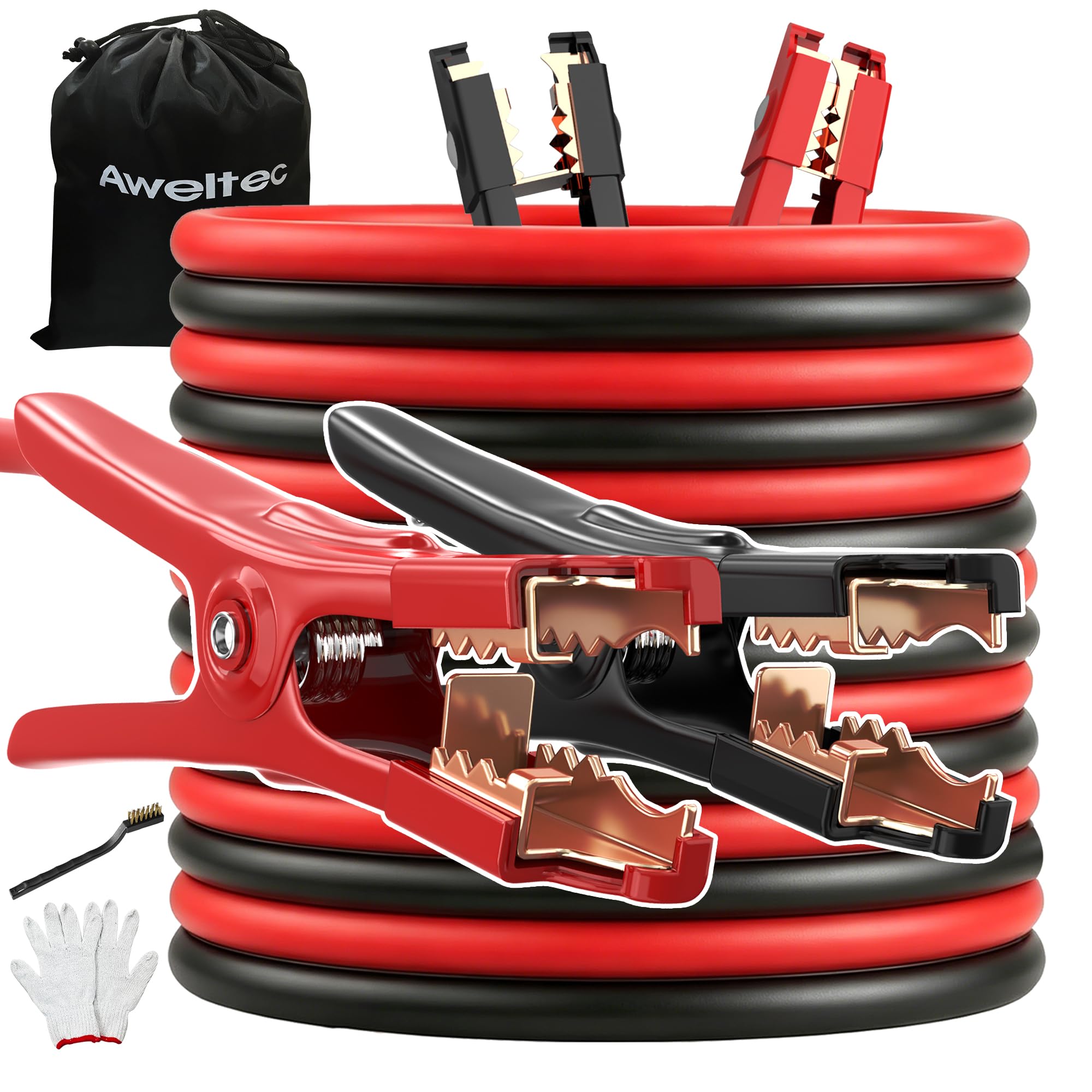 Jumper Cables Cables de Arranque de batería de Calibre 6 de 20 pies para Coche de -40.0 °C a 60.0 °C, Cables de Refuerzo Resistentes con Bolsa de Transporte, Guantes de Seguridad y Cepillo de