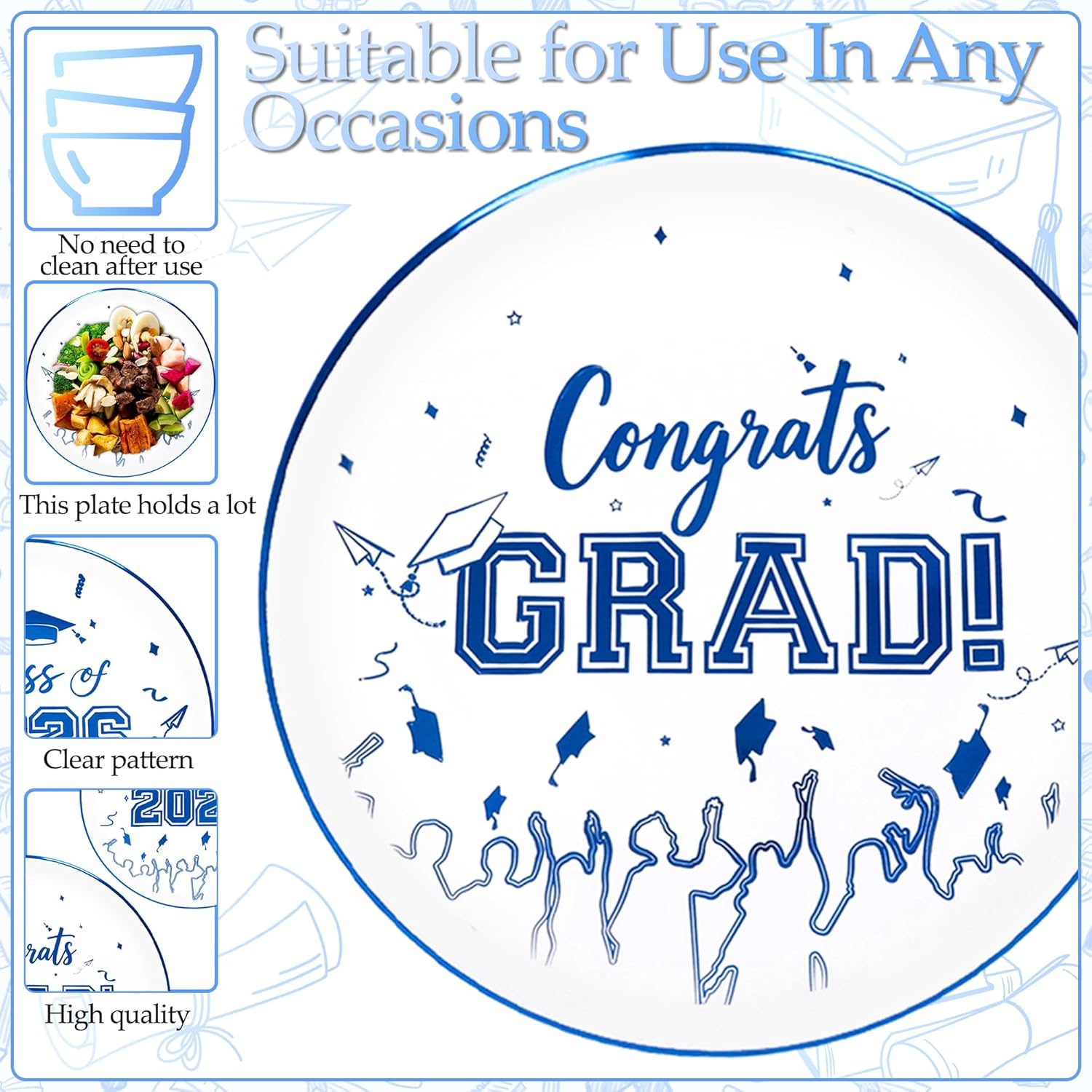 240 Pcs Graduation Plastic Plates with Disposable Silverware for 30 Guests,2026 Blue Graduation Disposable Plates Including 30 Dinner&Dessert Plates,Cups,Silverware for Party