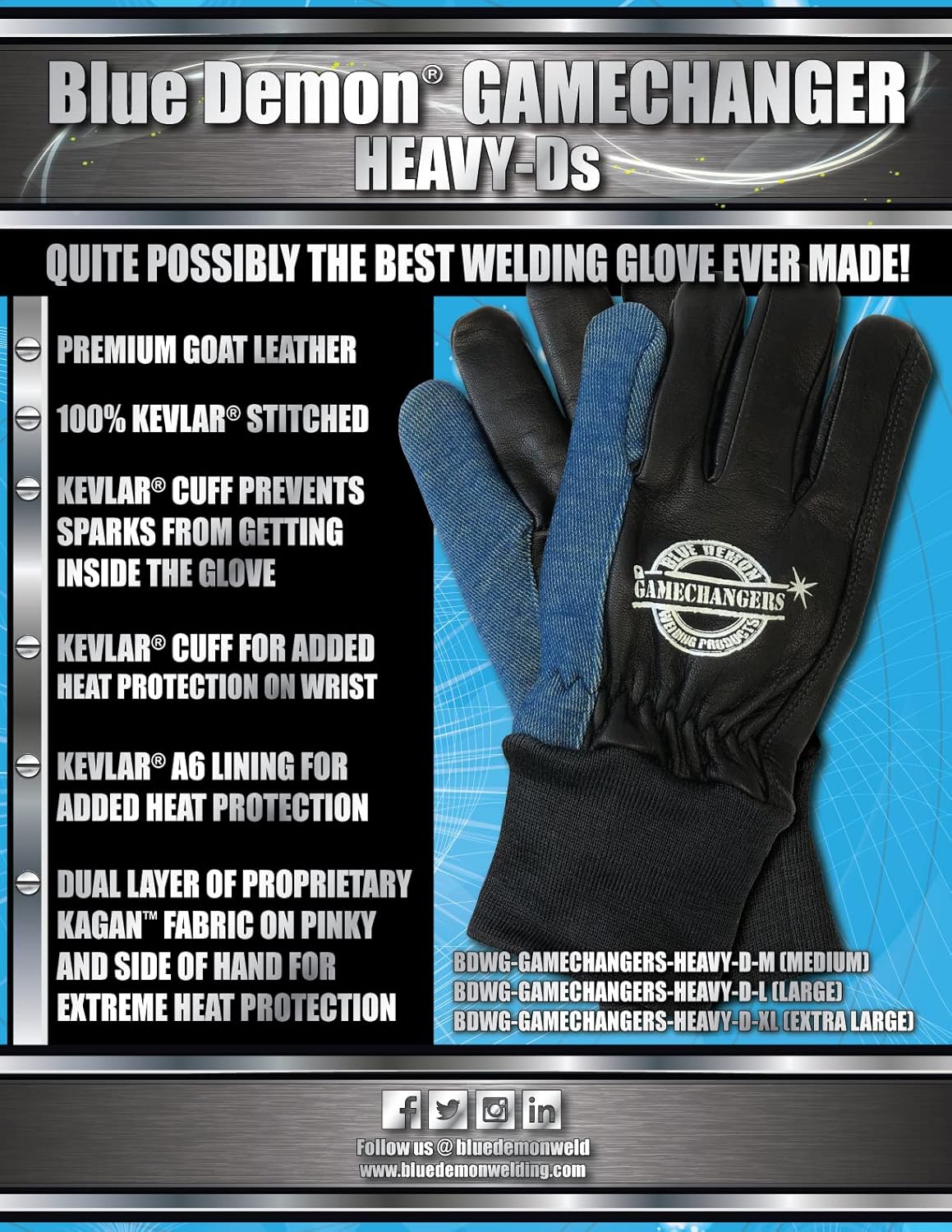 Blue Demon Gamechangers Heavy D's Welding Gloves, Medium