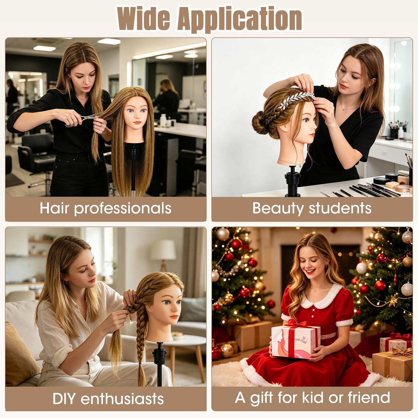 TopDirect Frisierkopf 45 cm mit 100% realistischem Kunsthaar, Honigblond | natürliches Haargefühl, Friseur Übungskopf mit Halter & Zubehör für Flechten, Schneiden und Styling