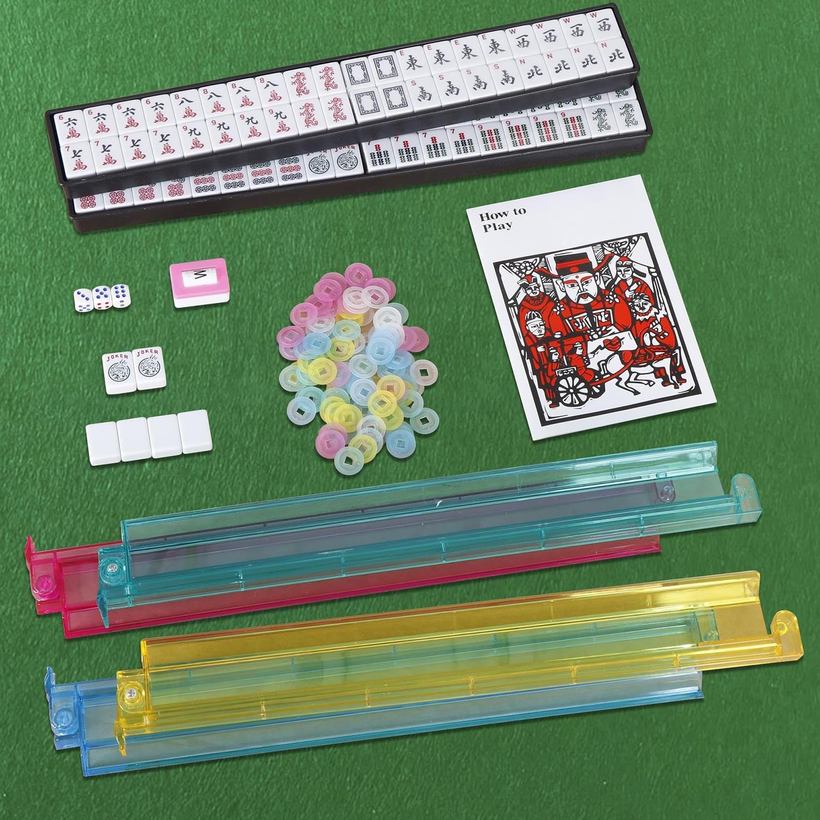 Mahjong Kartenspiel | Klassisches Brettspiel Mahjong – komplettes Spiel mit Regeln und Würfeln für Anfänger, Frauen und ältere Menschen, die das Spielen lernen