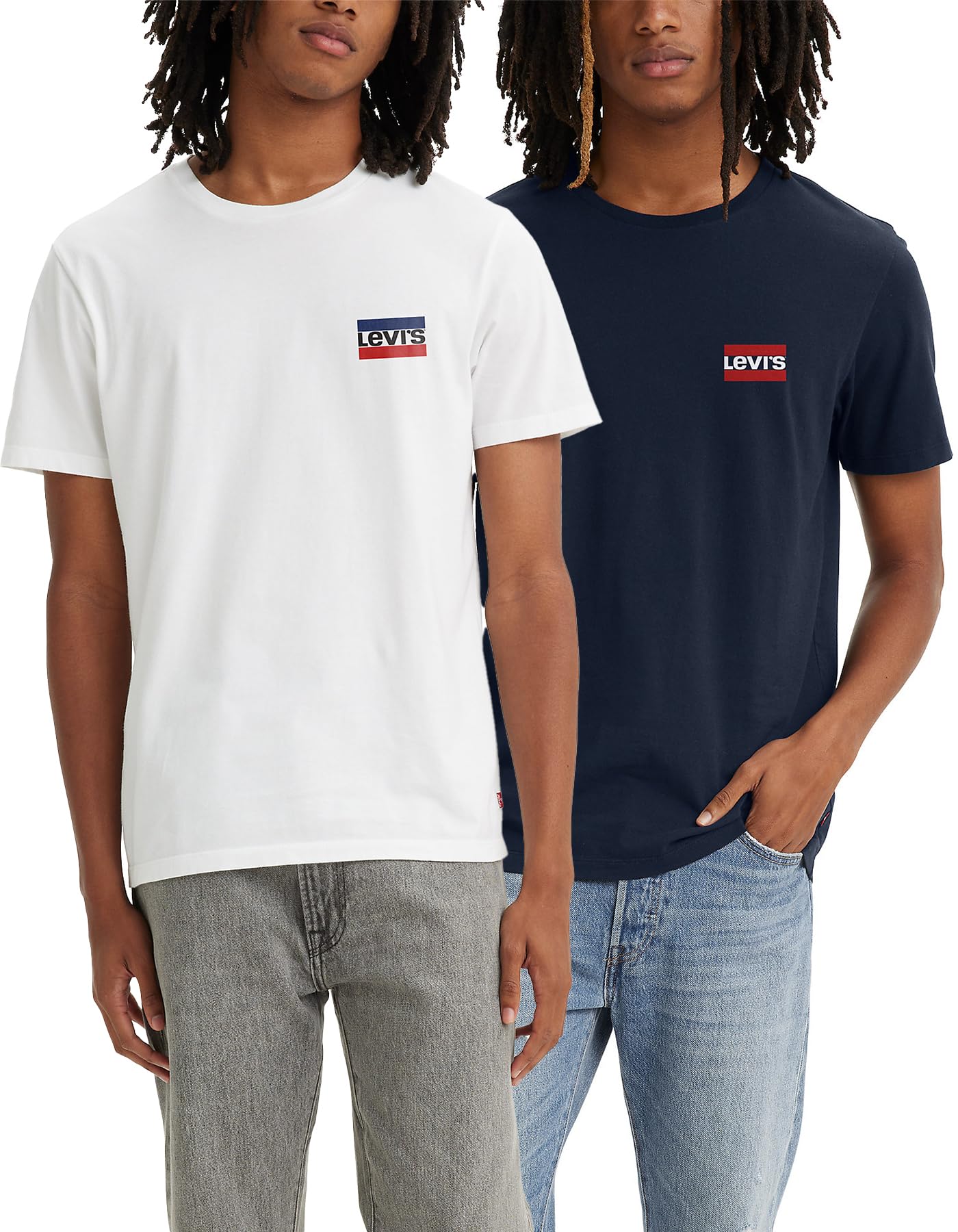 Levi's Men's 2-Pack Crewneck Graphic Tee T-Shirt, Sportswear White/Dress Blues, S