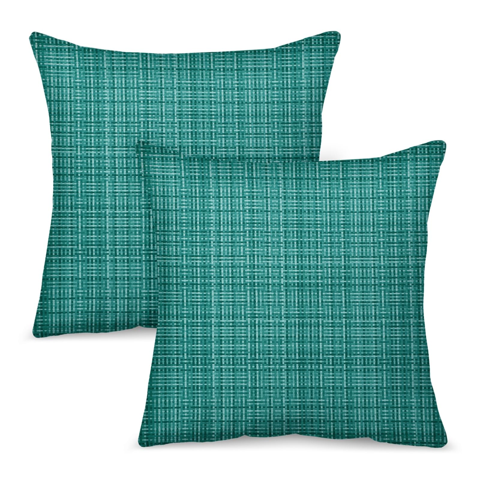 M METERXITY 2-Pack Outdoor Waterproof Throw Pillow Cover, 20x20 Inch Linen Weaving Texture Decorative Cushion Cover for Patio/Balcony/Garden, Water Resistant Pillow Case [Teal]