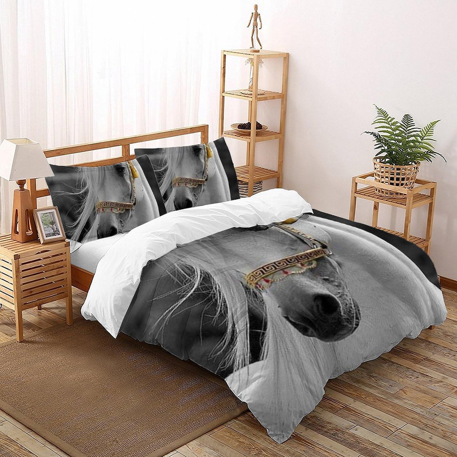 Housse de couette cheval blanc 260x220cm douce pour lit king size