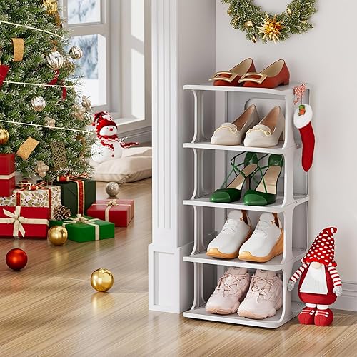 Miniatura 8 de HAIXIN Zapatero para armario, organizador de zapatos apilable para armario, zapatero estrecho que ahorra espacio para entrada de puerta delantera,