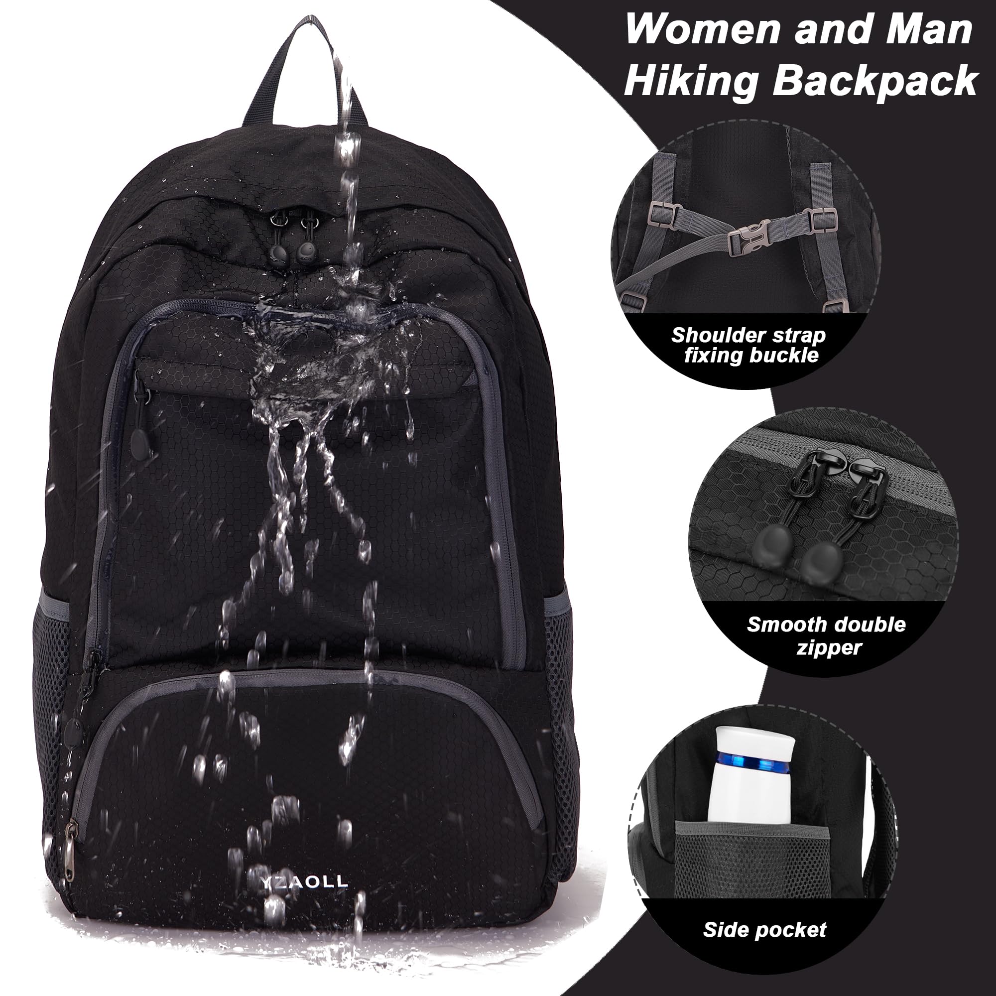 YZAOLL 30L Lightweight Packable Travel Hiking Backpack Daypack Foldable Backpack Water Resistant Daypack for Women Men