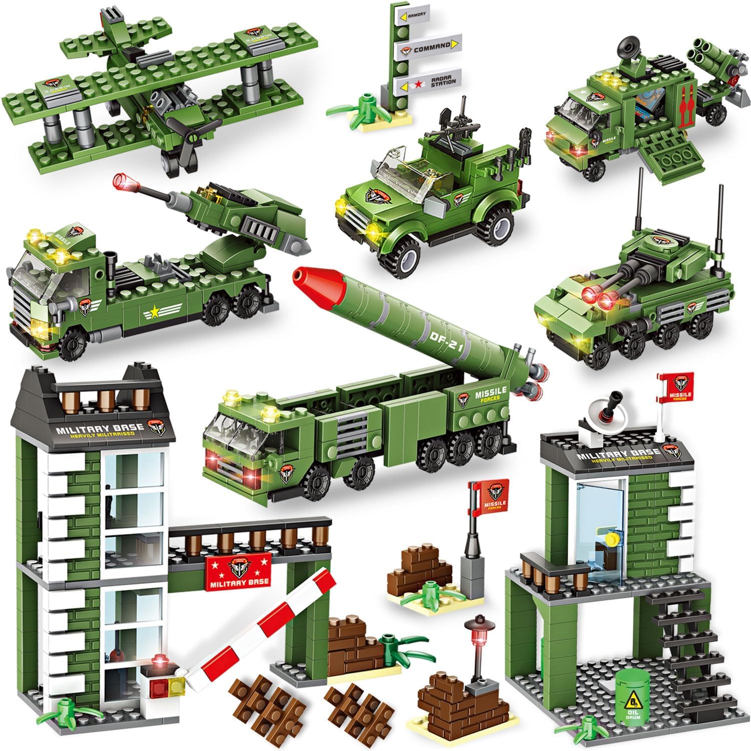 City War Military Base Building Set with Army Car, Tank, Airplane, Helicopter, Military Toy Gift for Kids Boys Age 6+ (1162 PCS)