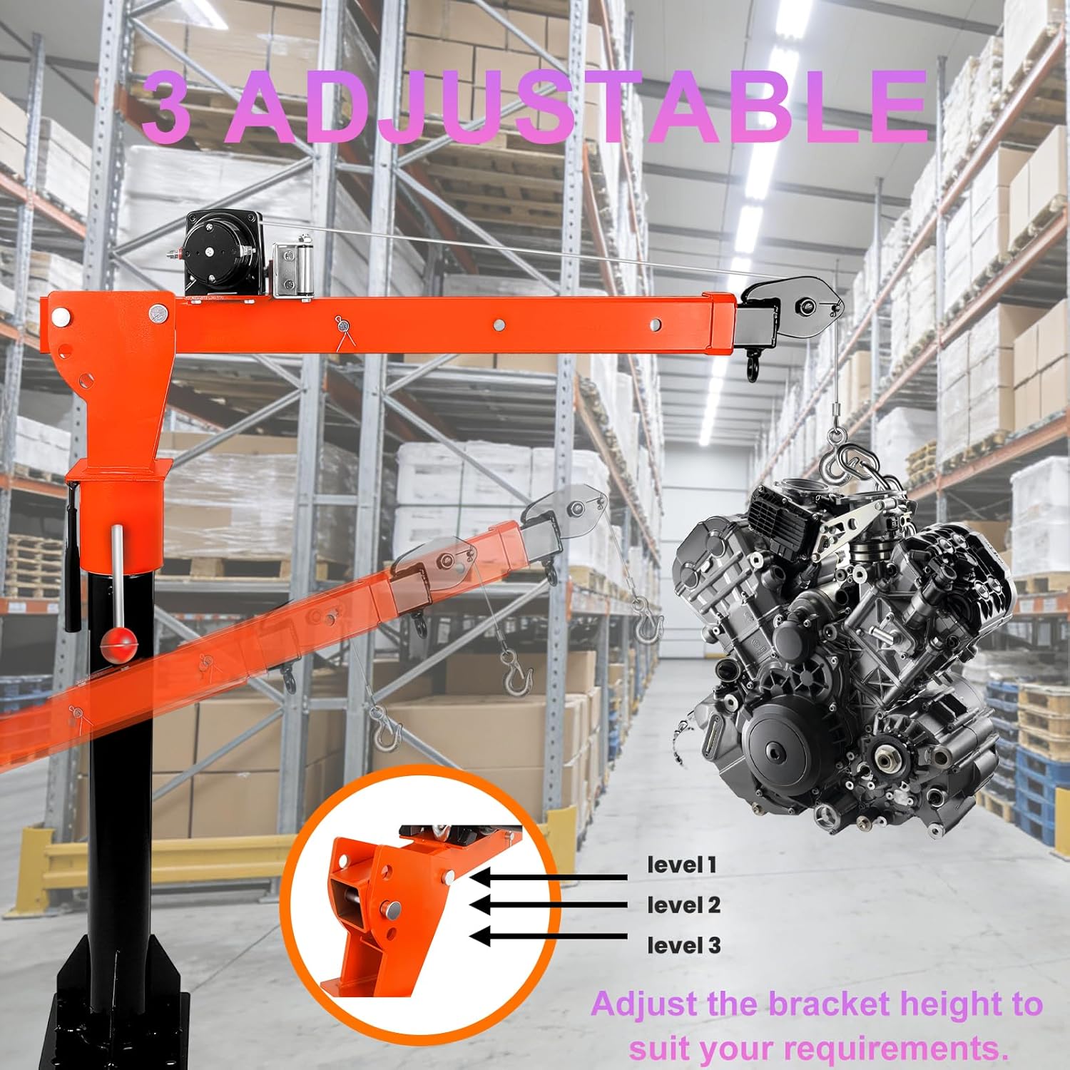 1500BLS Capacity Truck-Mounted Crane, Features 2000BLS Electric Winch, 360° Swivel, Extendable Boom & 3-Height Stand, 12V DC for Lifting Goods in Construction, Factory