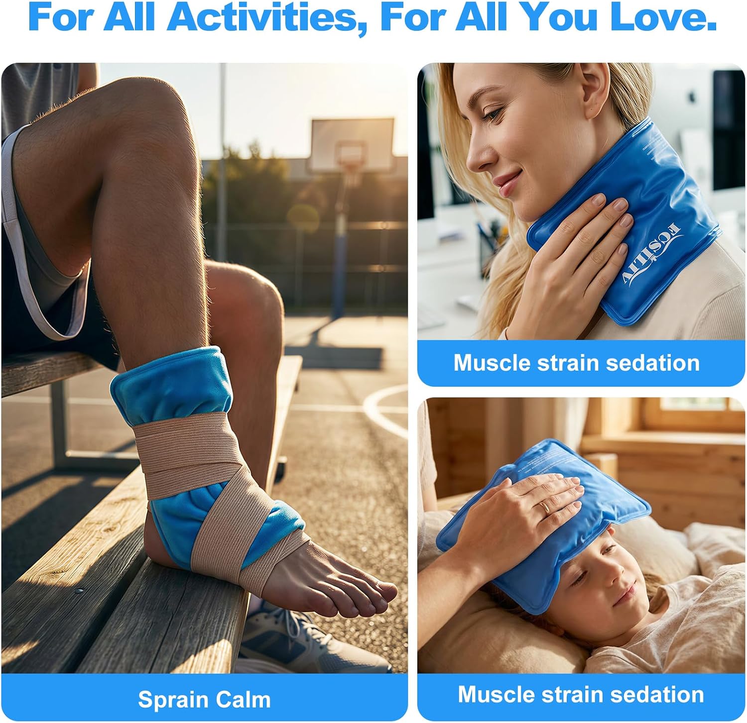 Reusable Ice Packs for Injuries - Flexible Ice Pack for Injuries - Gel Cold Pack Stays Soft When Frozen for Shoulder, Knee, Ankle, Back Pain Relief, Swelling & Bruises - 7.5"x11.5"
