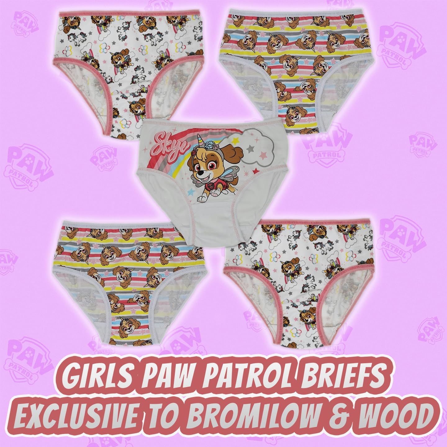 Lot de 5 slips 100 % coton pour fille – Skye et licornes 18 m à 7 ans
