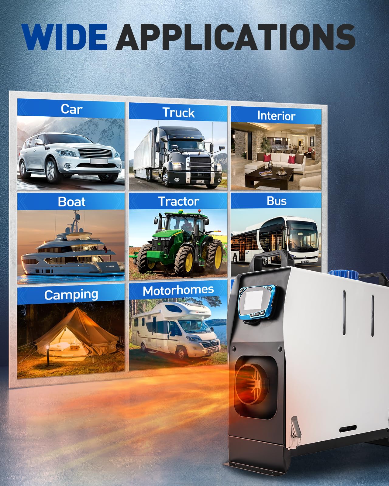 12 V 5 kW Nagrzewnica powietrza Diesel, zestaw ogrzewania postojowego z tłumikiem, zdalne sterowanie LCD, nocne zintegrowane ogrzewanie Diesel ciche dla samochodów kempingowych, ciężarówek, łodzi,