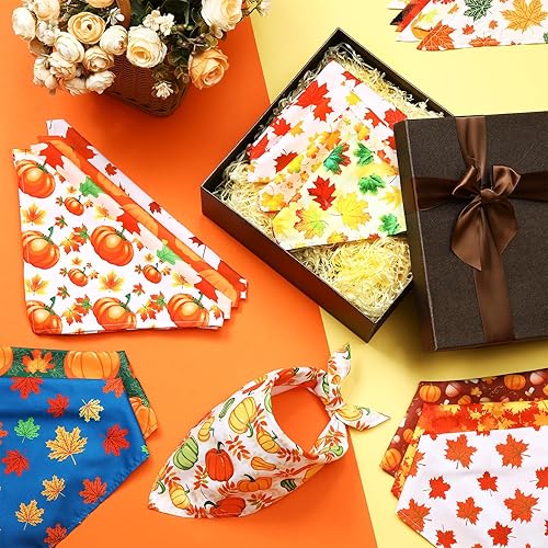 Miniatura 5 de Sweetude 50 bandanas de otoño para perro de Acción de Gracias, a granel, calabaza, hojas de arce, bandanas a cuadros para perros, baberos suaves,