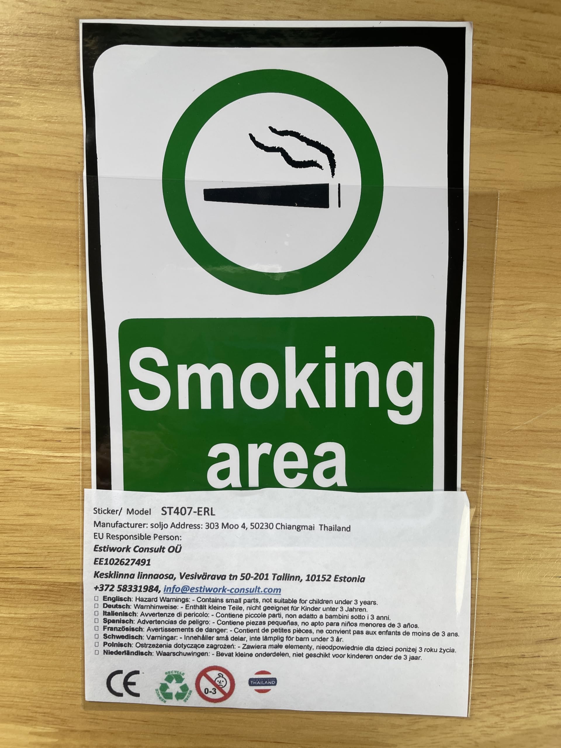 Non-Smoker Sign - Self-Adhesive Round Sign, 48mm Diameter, 2-Pack, Made In Germany With 5-Year Warranty