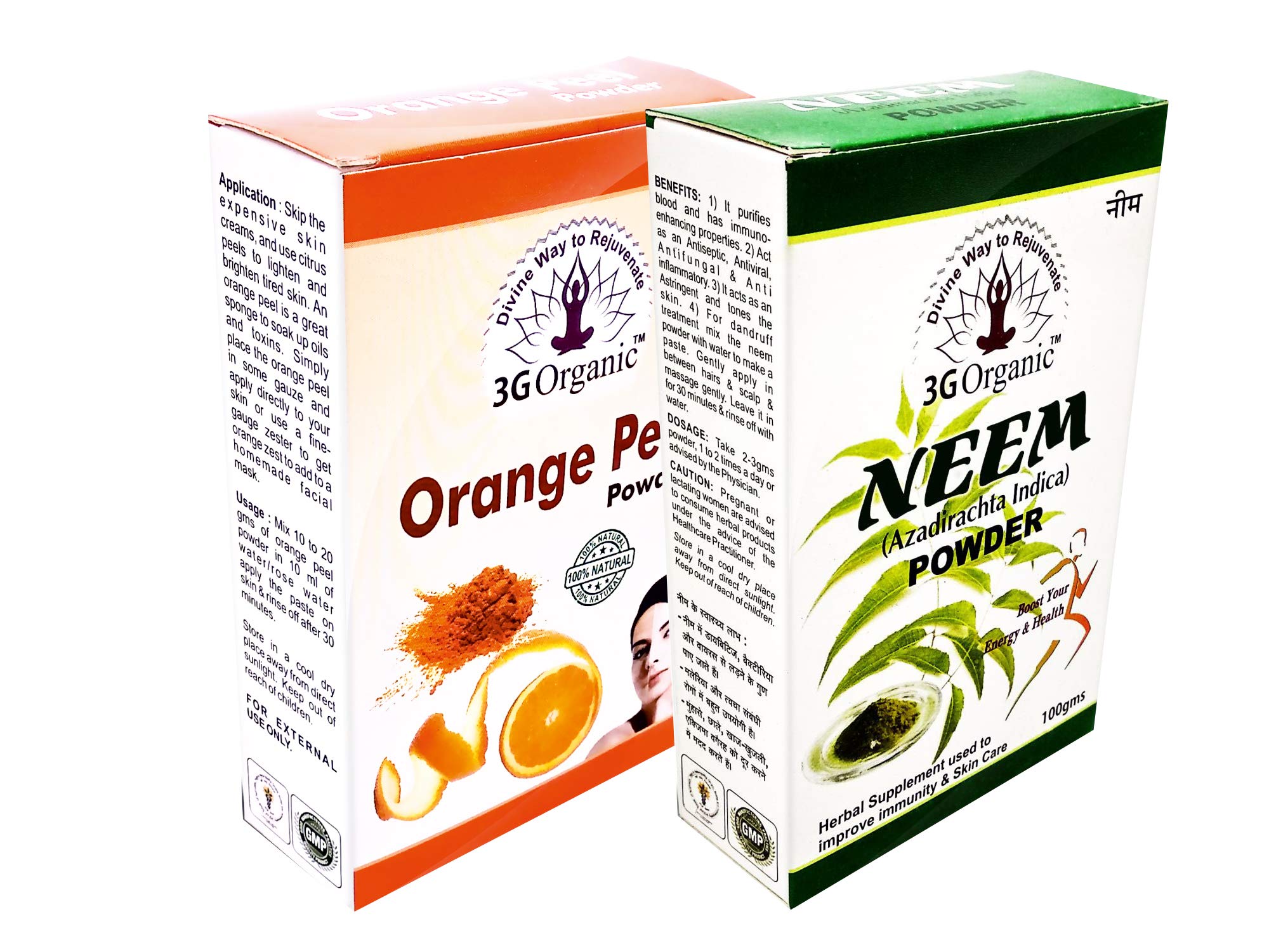 3GOrganic Orange Peel and Neem Powder for Blemishes & Anti Acne Healthy Skin 100 Gram (Pack of 2)