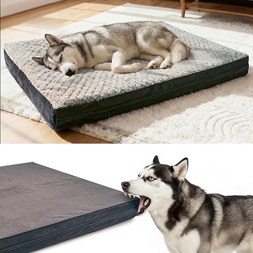 Miniatura 14 de Sytopia Cama lavable indestructible para perros grandes de 37 pulgadas – Felpa de doble cara, impermeable, funda extraíble, soporte ortopédico
