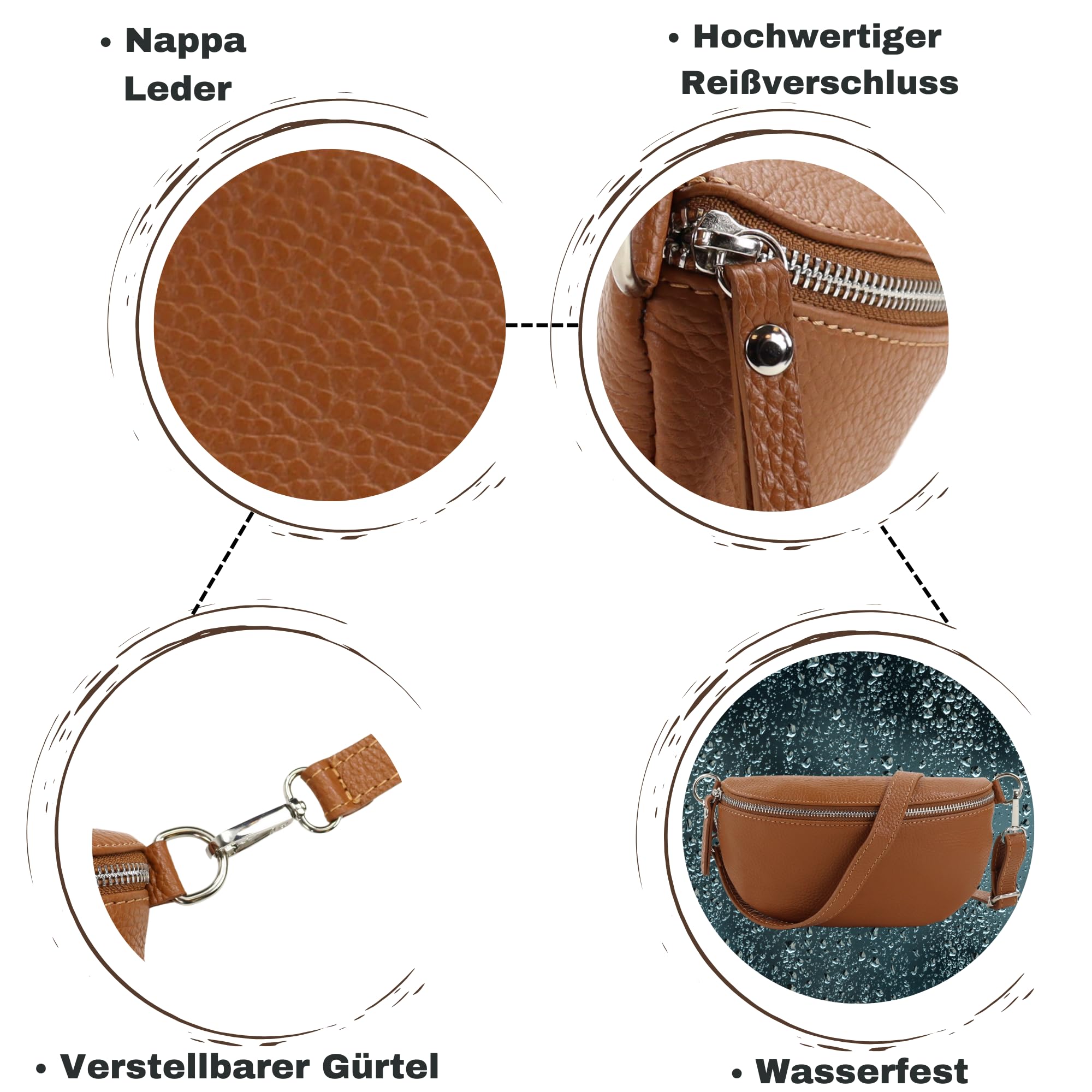 Blade Bauchtasche Damen Echtleder, stylische Gürteltasche Damen mit 2 gemusterten und Leder abnehmbaren & verstellbaren Breiten Gürteln, Crossbody Bag Damen, Hochwertige Brusttasche für Frauen