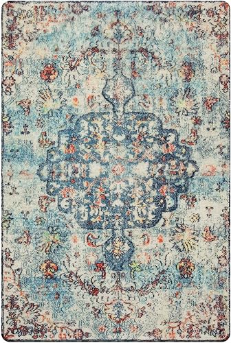 Miniatura 360 de Lahome Alfombra bohemia con medallón floral de 3 x 5 pies, suave, impresa, para baño, cocina, entrada, vestíbulo, vintage, antideslizante, lavable