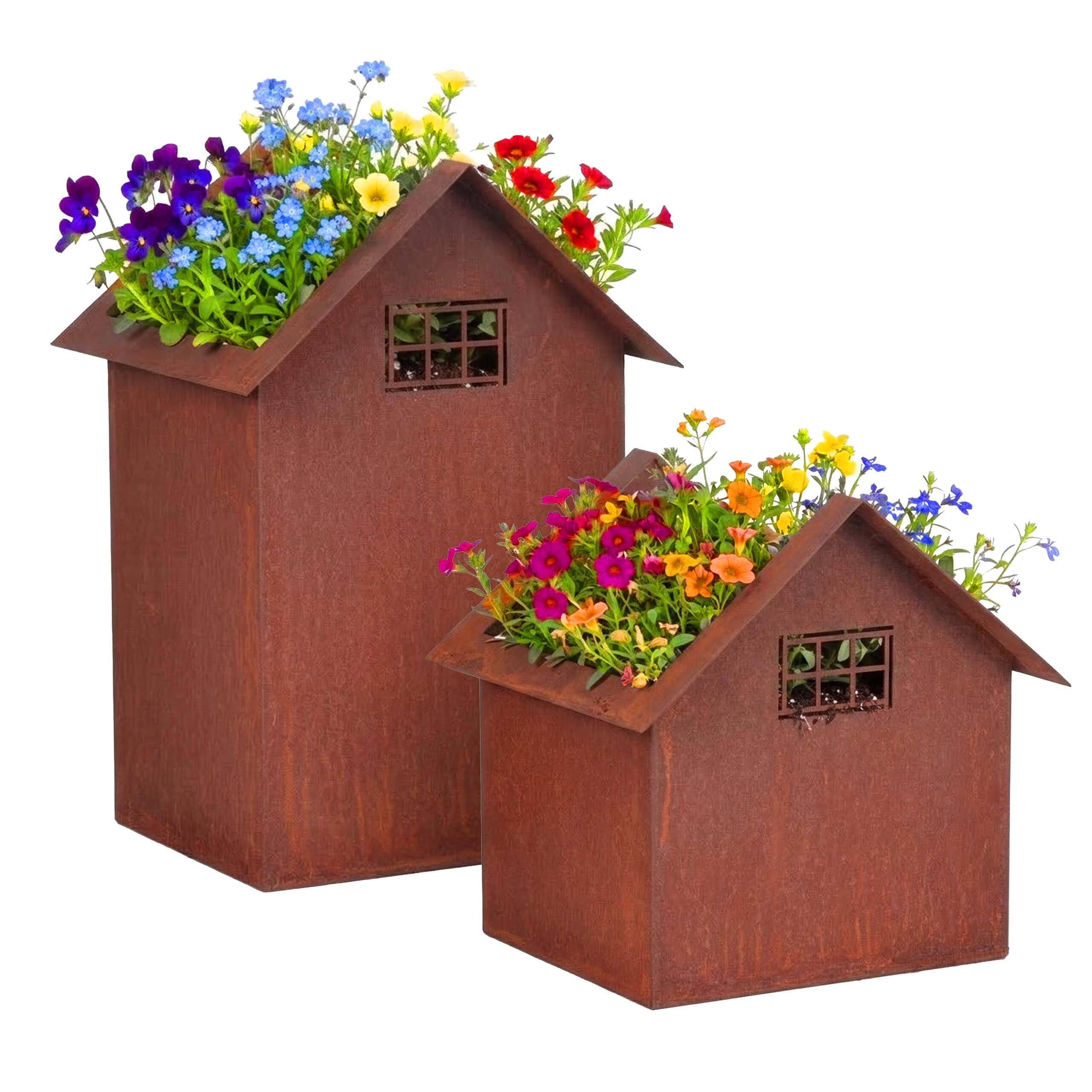 Relaxdays Decoro da Giardino Effetto ruggine, Set 2 pz, 2 Misure, Metallo, vasi/Lanterne casa
