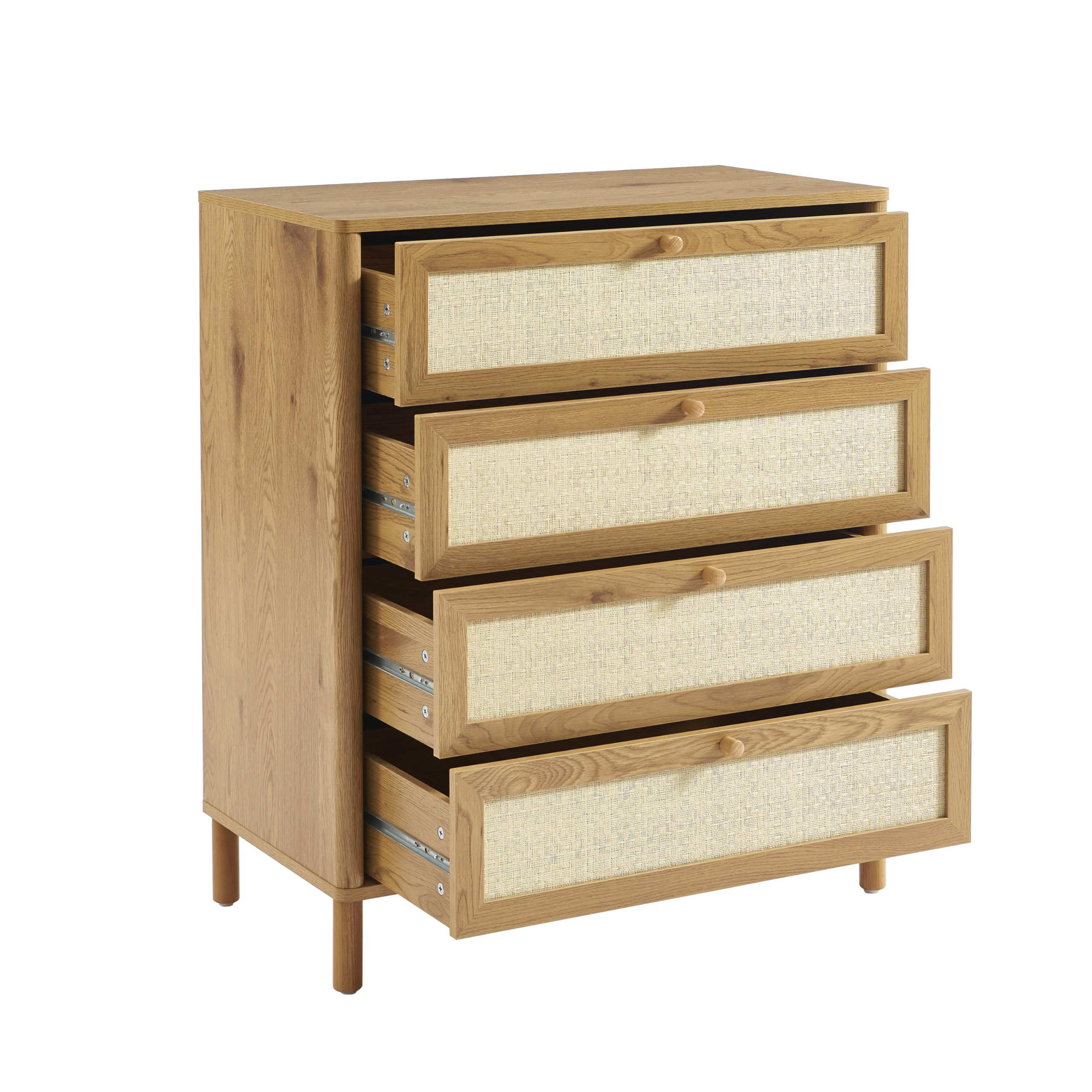 BAÏTA Commode Haida 4 tiroirs Effet chêne et rotin 80cm