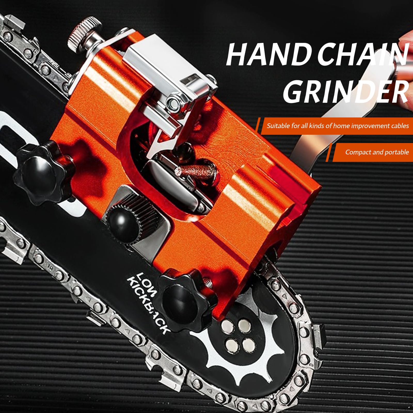 LBING Kettensäge Schärfgerät Kit Kettensägenschärfer Set Tragbar Handkurbeln Sägekettenschärfgerät mit 6 Kettensägen-Schleifstein für 8-22 Inch Sägeketten Schärfgerät Zubehör mit Werkzeugtasche
