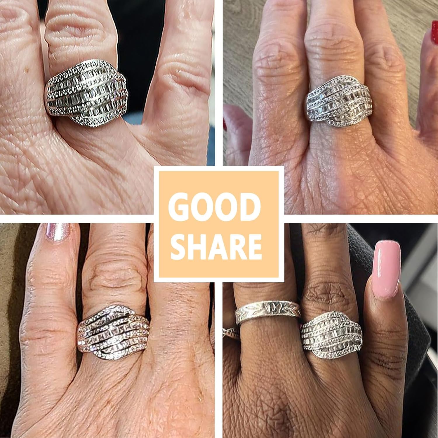 SHELOVES Moissanite Wide Wedding Bands For Women Baguette Cut Multi-Row Anniversary Wave Ring White Gold Plated Silver Sz 5-10