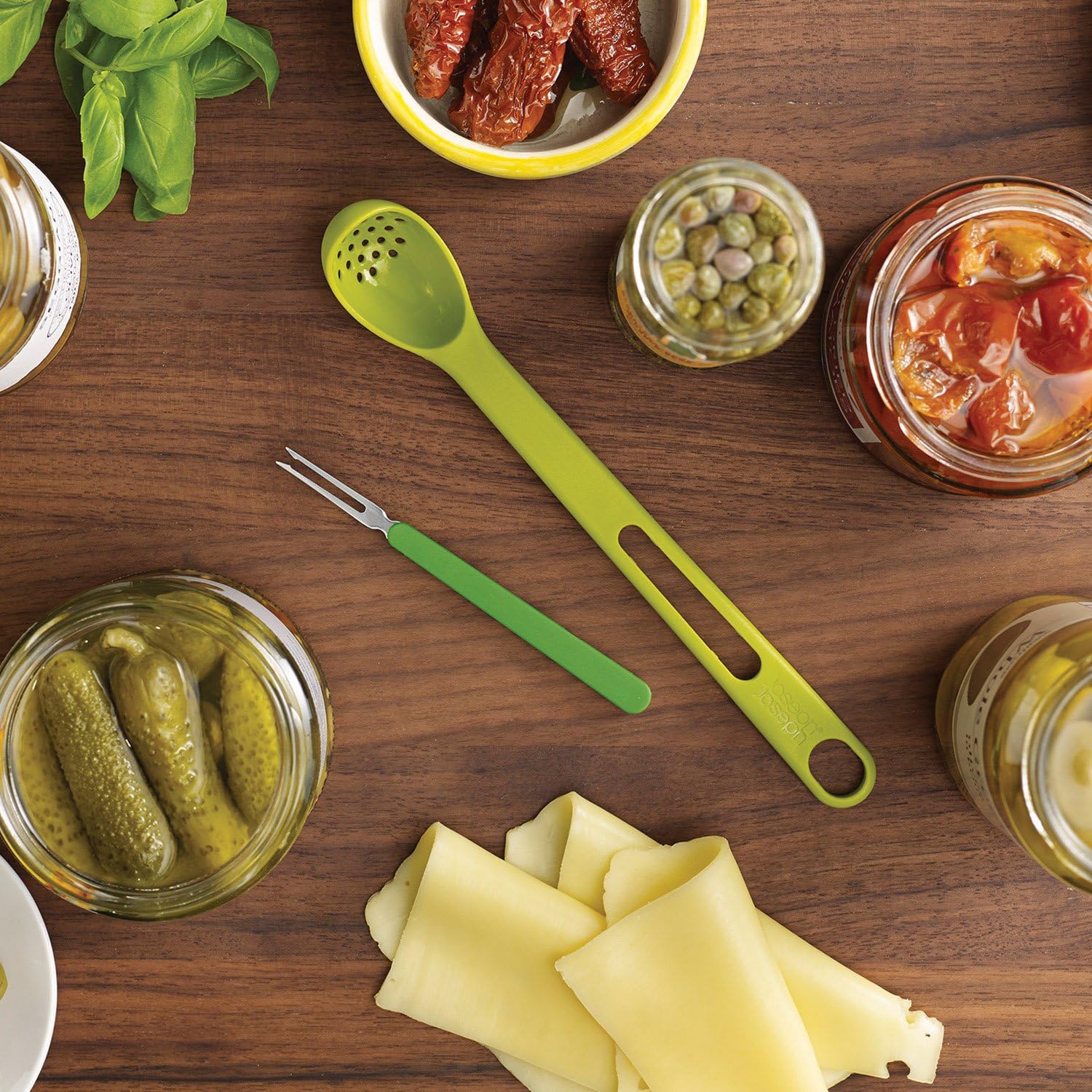 Joseph Joseph Scoop & Pick Jar Spoon and Fork Set, Green: Kitchen & Dining