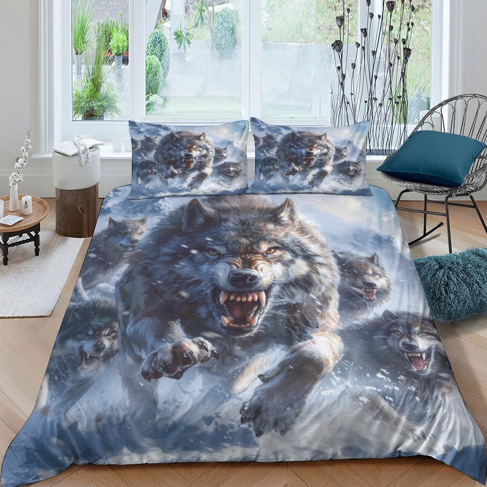 NRAOPEVVD Wolf Duvet Cover Sets 3 PCS Hotel Quality Quilt Cover Bedding Bed Covers with Pillowcases with Zipper Closure Ultra Soft Hypoallergenic Microfiber Double（200x200cm）