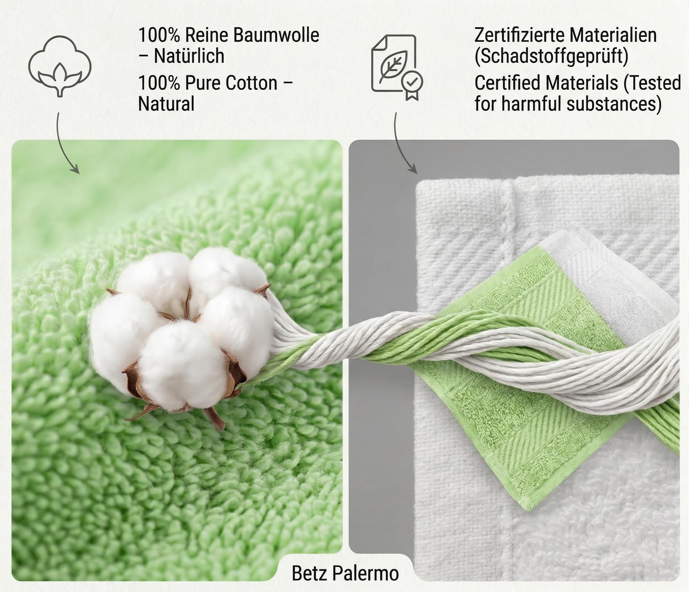 Betz 4 unidades toallas baño/ducha serie Palermo color blanco y verde tamaño:70x140cm 100% algodón de