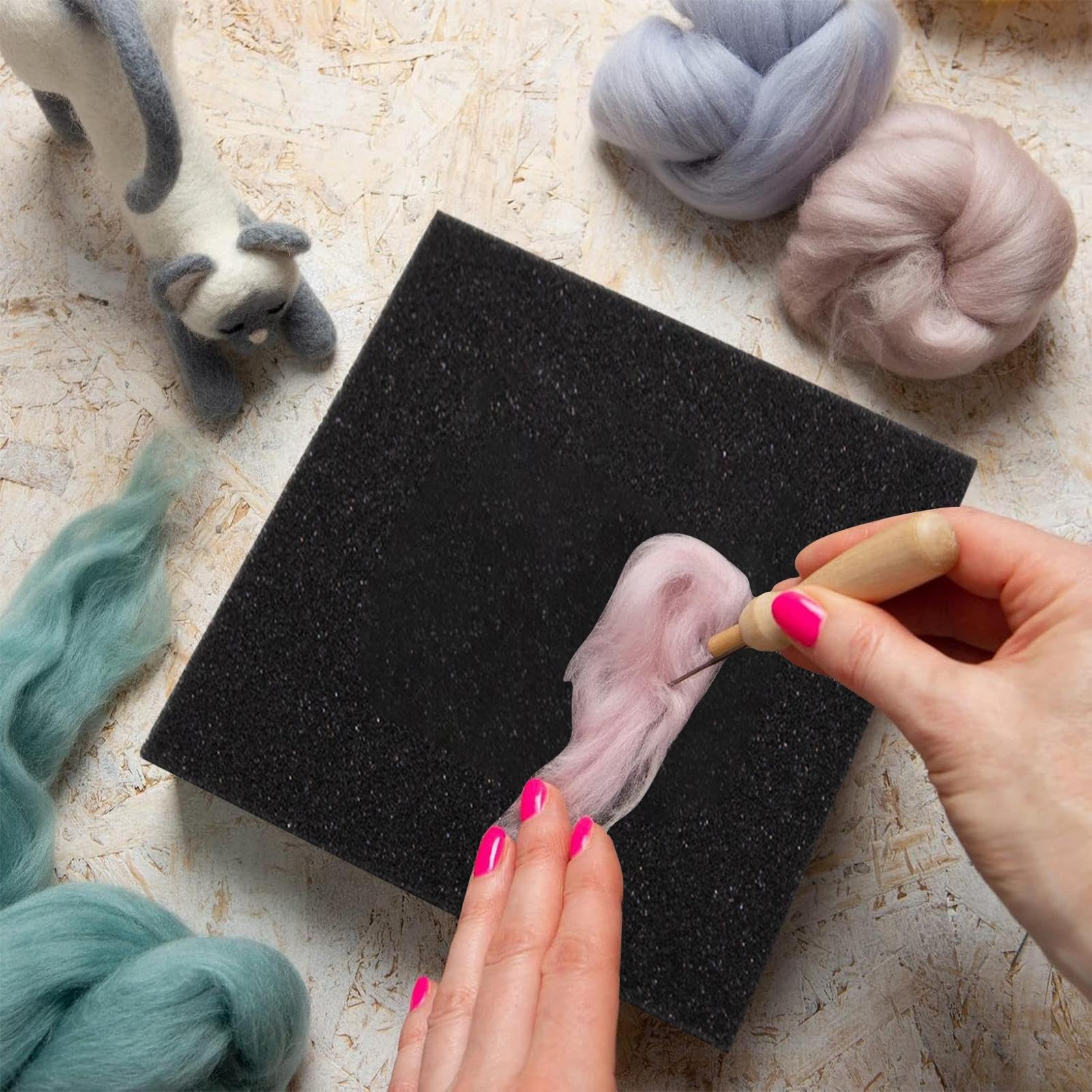 Générique Support D'Aiguille Pour Feutrage – Éponge Haute Densité 16x16x5cm | Tapis Pour Laine Cardée | Coussin Pouxr Artisanat Manuel Projets Créatifs Et Entraînement Quotidien Au Feutre