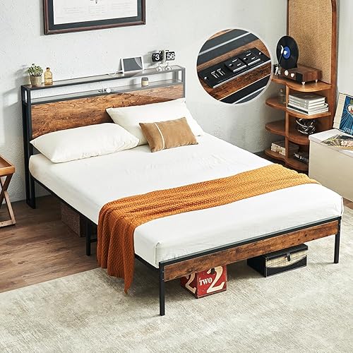 Virabit Full Bed Frame with Headboard, Bed Frame Full Size