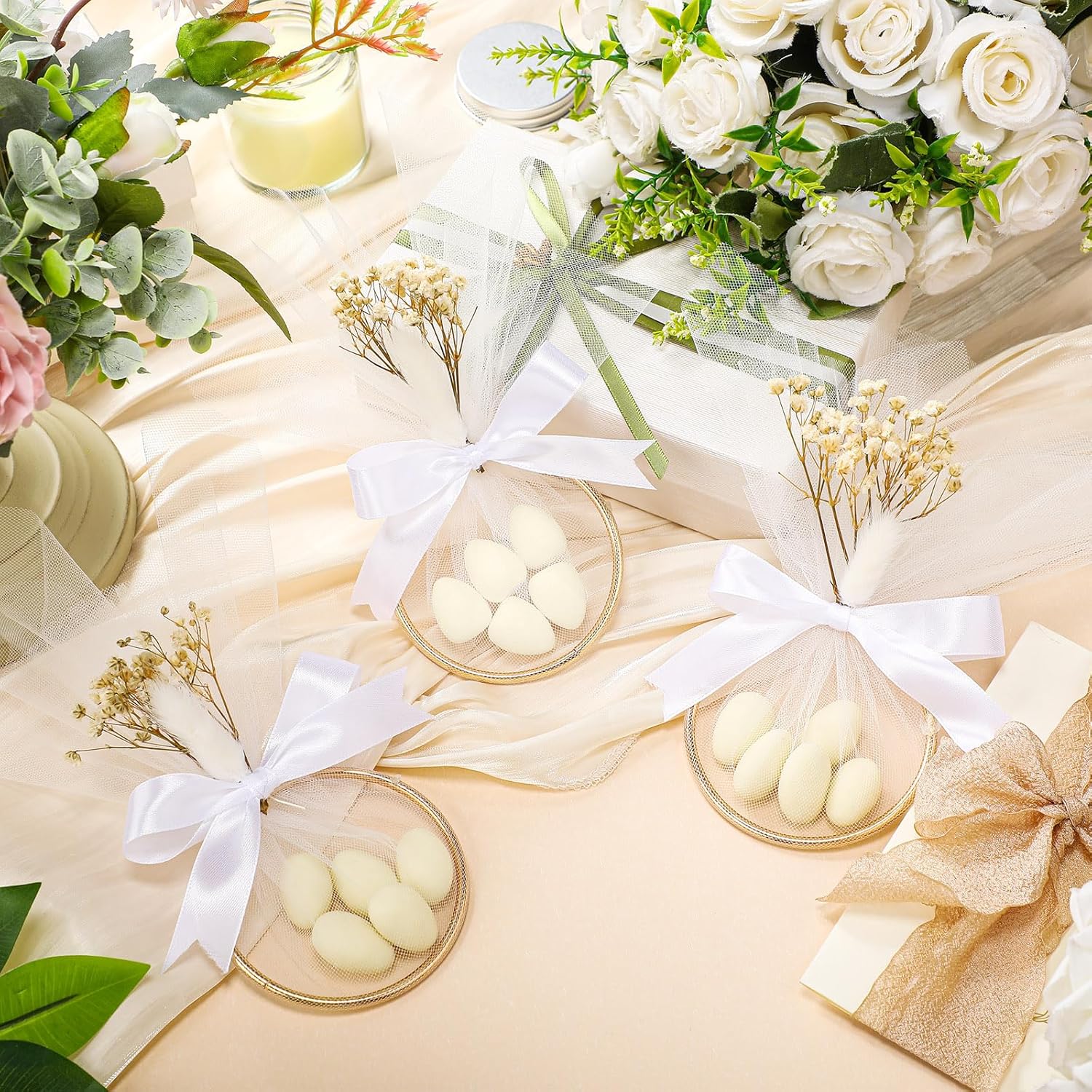 Misdary 100 Sets Wedding Italian Almond Favors for Guests DIY Souvenirs Include Ring and Tulle Bag for Engagement Bridal Shower Italian Wedding Tradition Gifts (Almond Not Include)