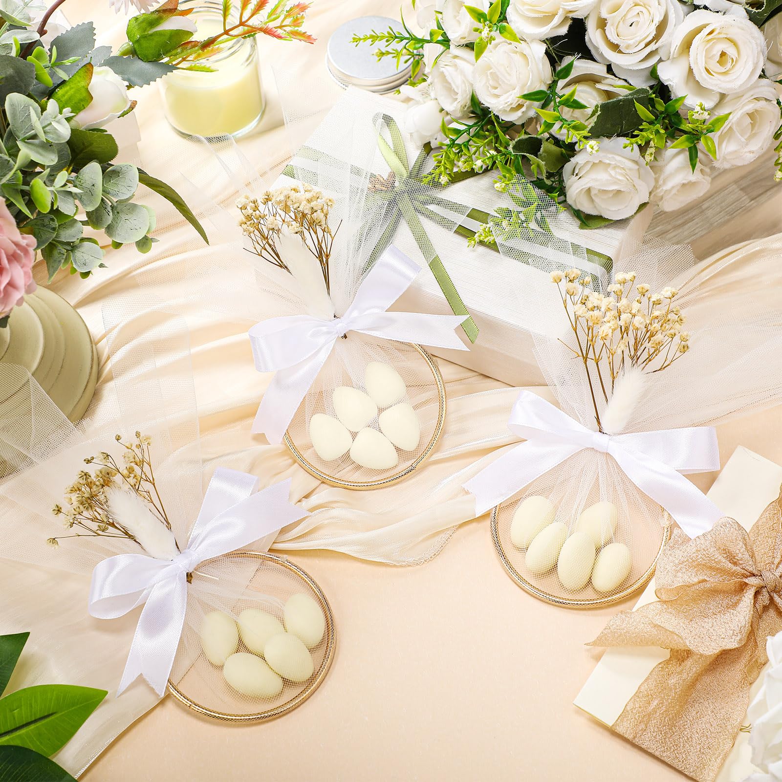Misdary 100 juegos de recuerdos italianos de almendras para invitados, recuerdos de bricolaje, incluye anillo y bolsa de tul para compromiso, despedida de soltera, regalos de tradición italiana de