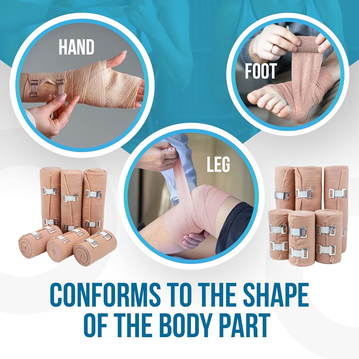 JJ CARE Elastic Bandage Wrap [Pack of 6], Compression Bandage in 3 Inches and 6 Inches, with 6 Extra Bandage Clips, Ankle, Wrist, and Foot Elastic Bandages 6 Rolls, Durable and Reusable : Health & Household