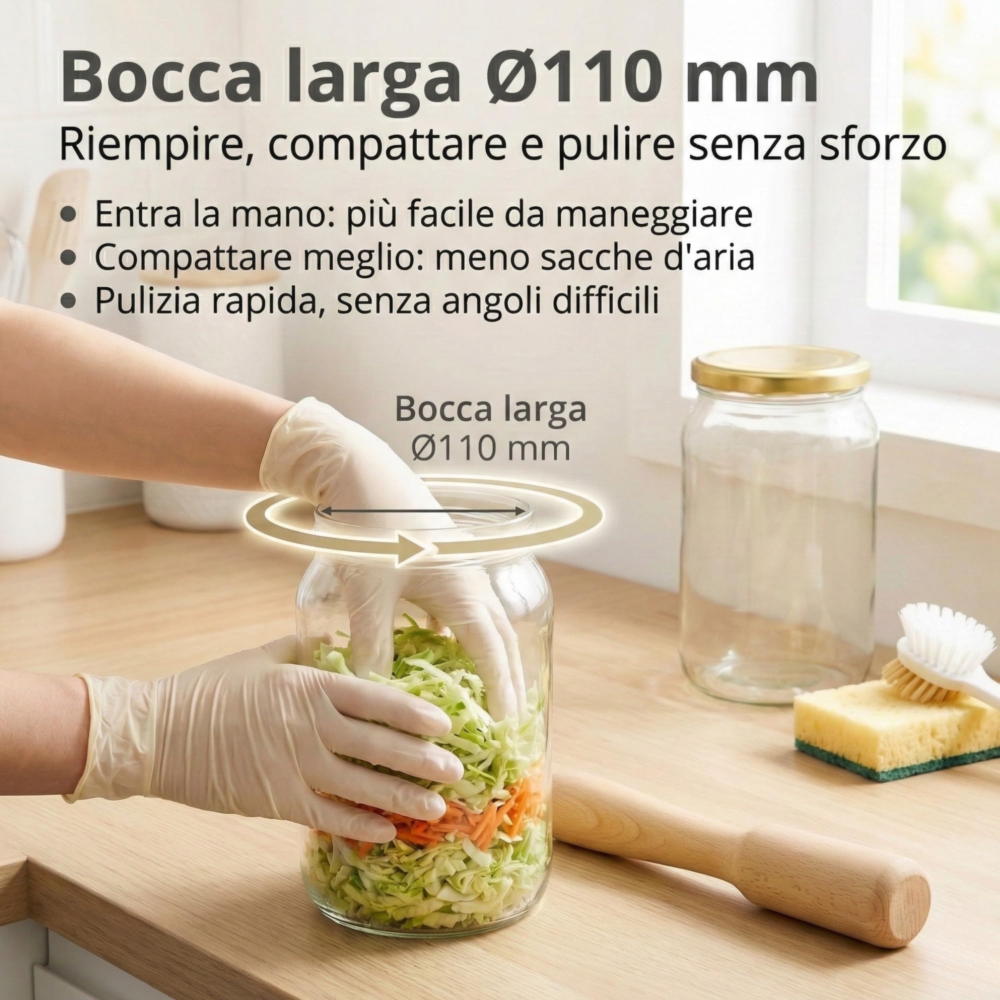 myFERMENTS - Barattoli di Vetro con Coperchio | Contenitori Grandi 1,96L per Sottaceti e Conserve | Ideali per Kombucha, Kimchi e Kefir | Chiusura Ermetica, Antiodore, Trasparente, 1966 ml, Vetro