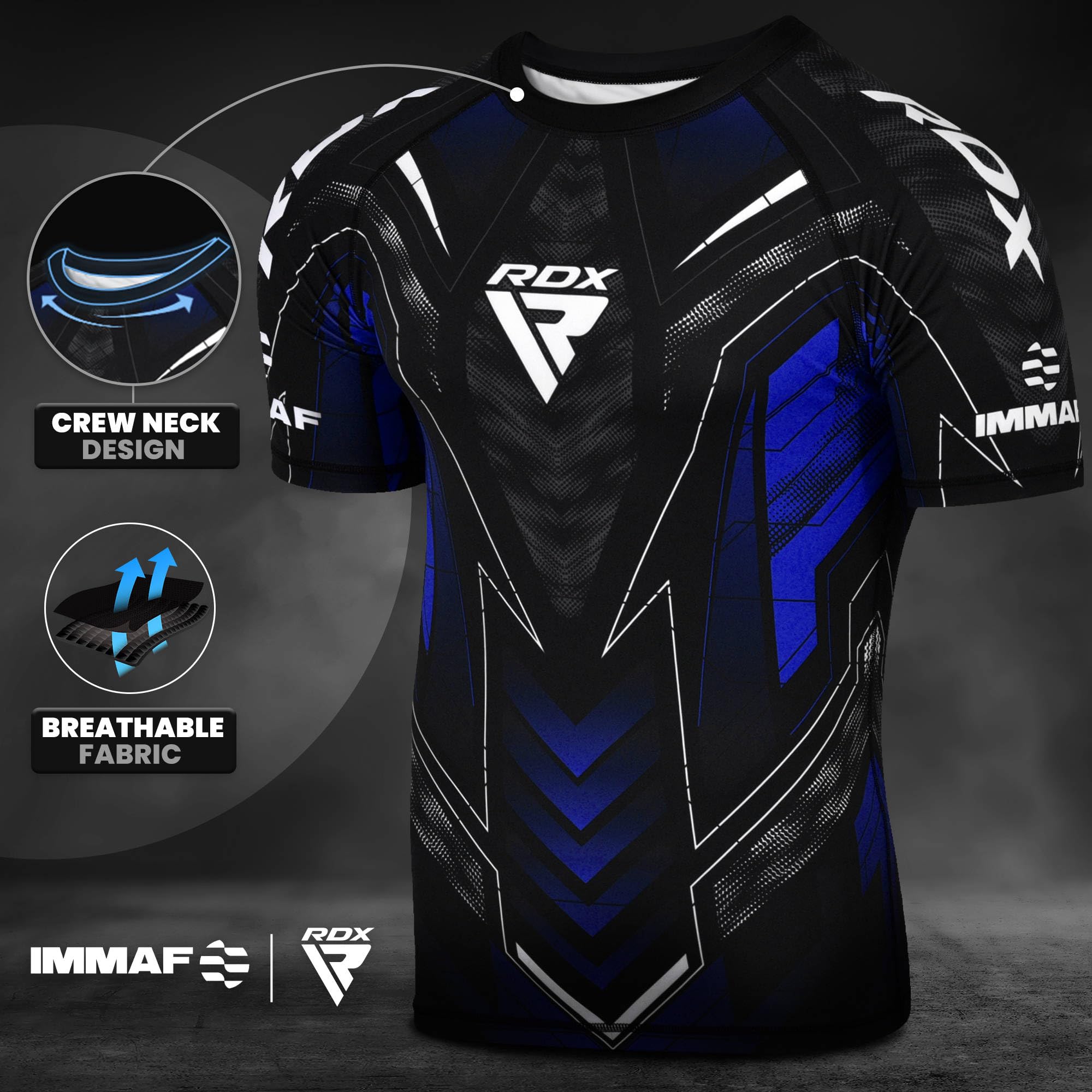 RDX Camiseta de compresión de media manga aprobada por la IMMAF, flexible, para nivel de competición y sesiones de entrenamiento