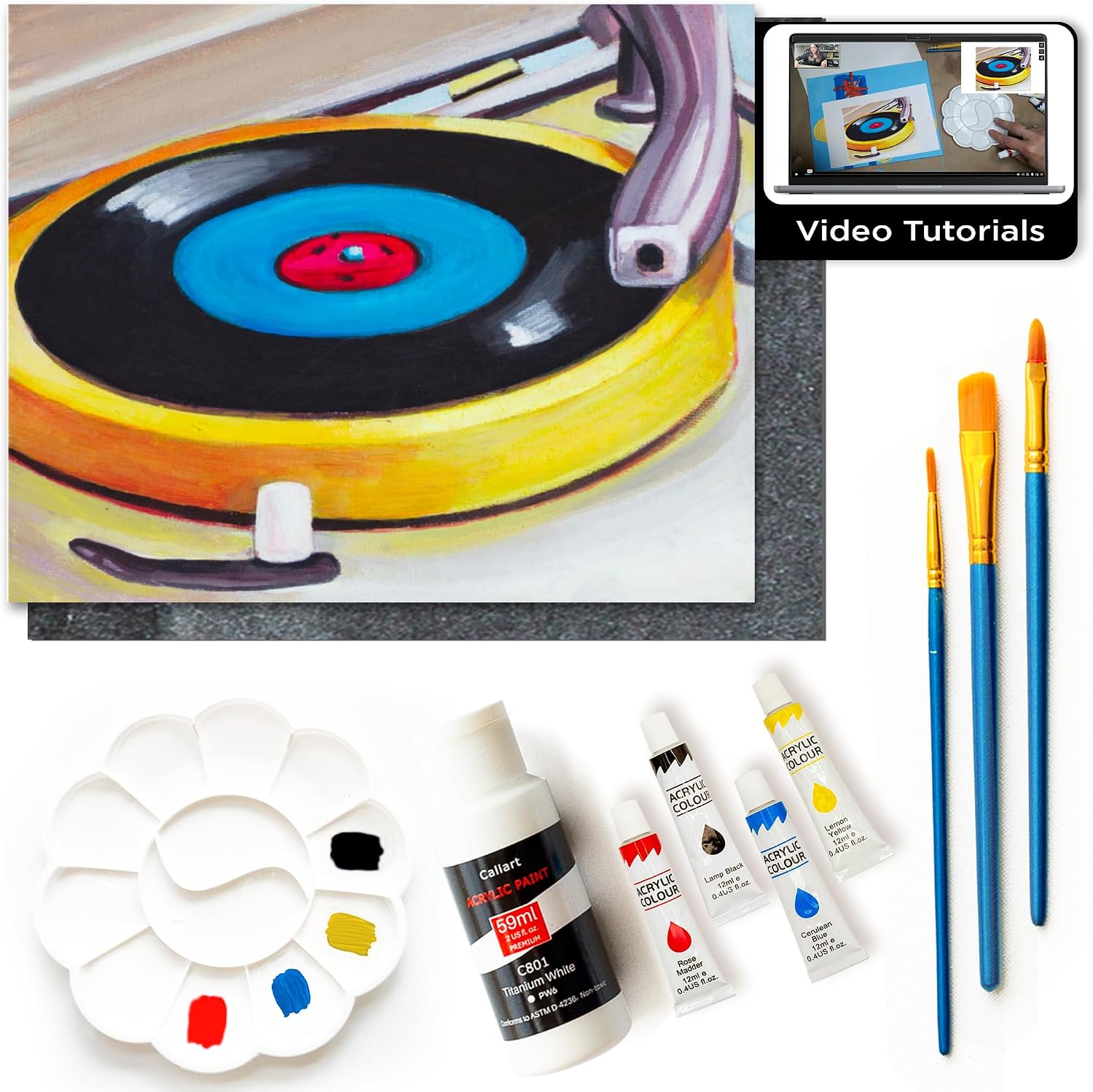 Painting4Real DIY Painting Class Kits for Adults with Video Tutorials Learn to Paint DJ Play My Song, How to Paint with Acrylic Paint Sets for Adult, 9 Pieces Art Set & Painting Supplies for Gifts image 2