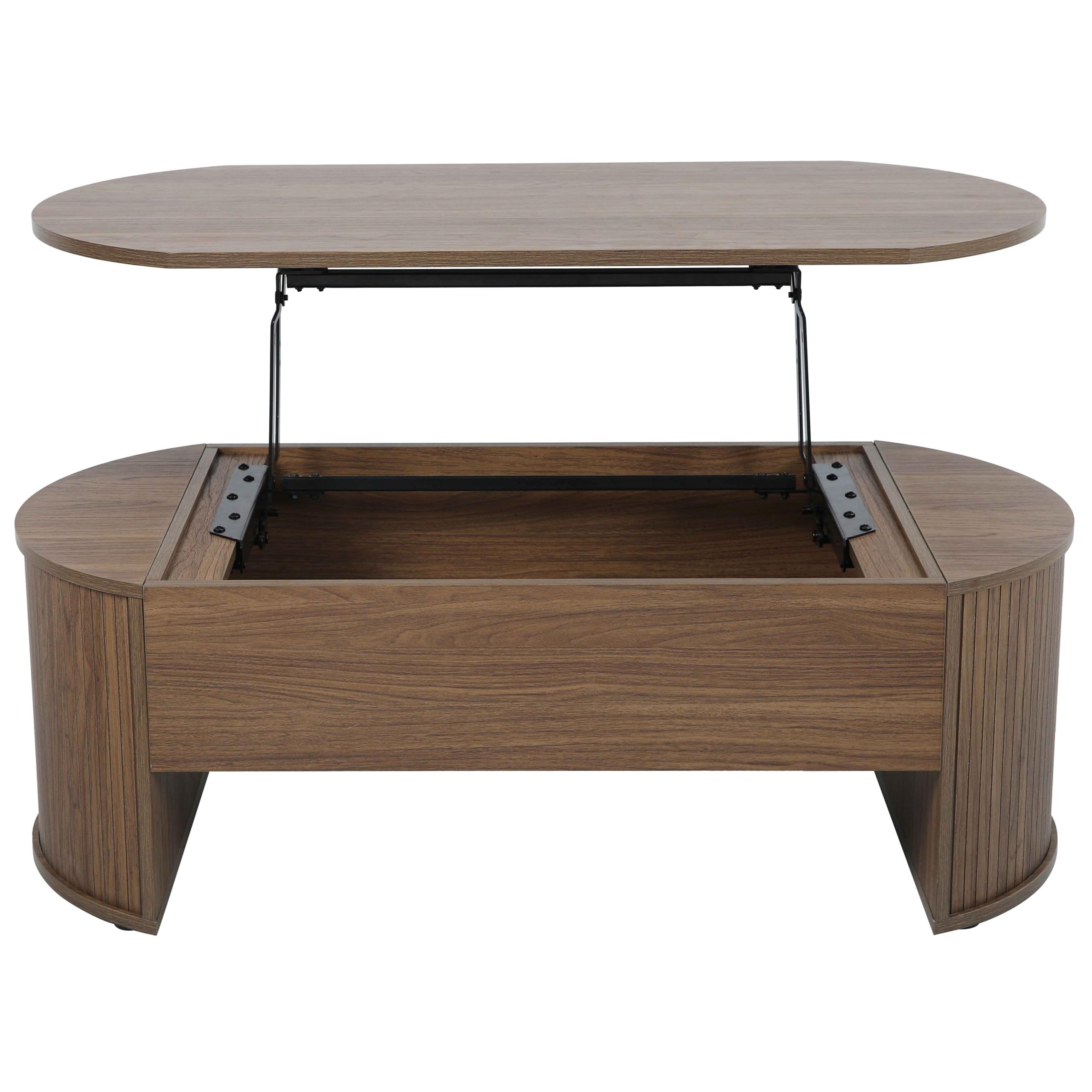 Oviala Mesa de centro ovalada con tablero plegable en efecto madera oscura