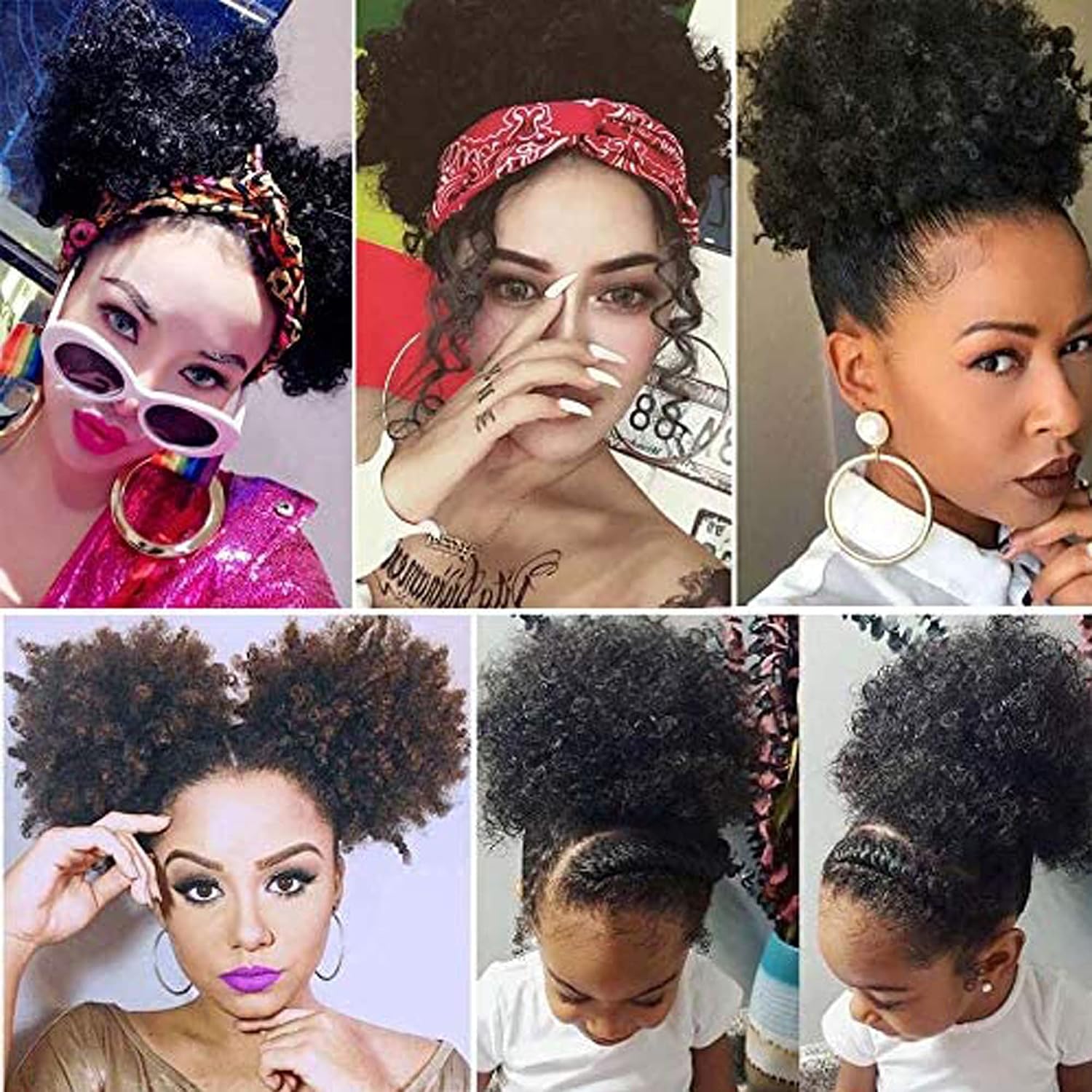MEIRIYFA Black Afro Puff Drawstring Ponytail Short Kinky Curly Hair Bun Extension Chignon Hairpieces Wrap Updo Hair Extensions - Image 3